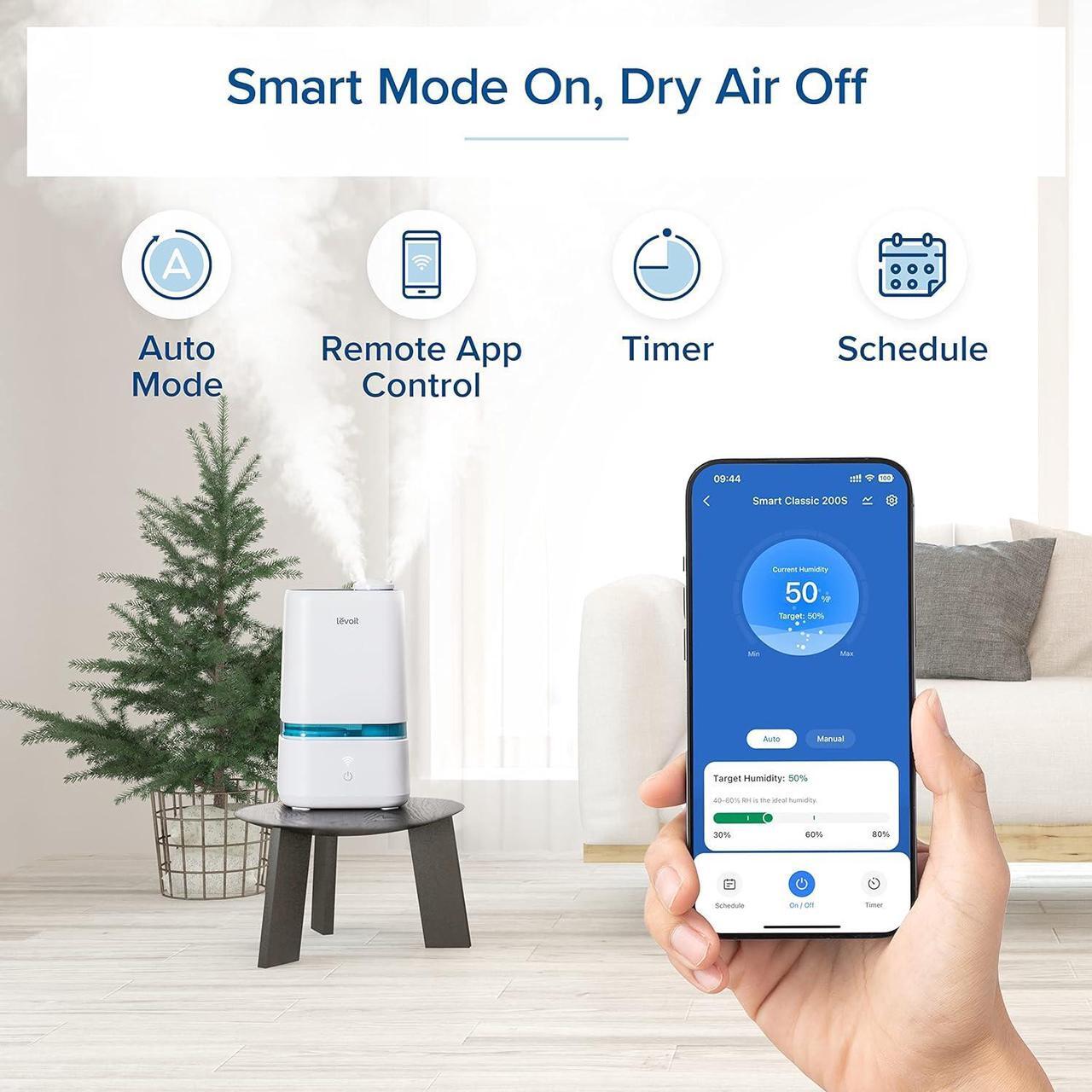 Alt view image 2 of 7 - 4L Smart Cool Mist Humidifier for Home Bedroom with Essential Oils, Customize Humidity for Baby & Plants, APP & Voice Control, Schedule, Timer, Last up to 40Hrs, Whisper Quiet, Handle Design