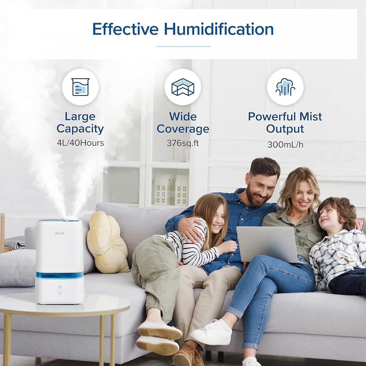 Alt view image 5 of 7 - 4L Smart Cool Mist Humidifier for Home Bedroom with Essential Oils, Customize Humidity for Baby & Plants, APP & Voice Control, Schedule, Timer, Last up to 40Hrs, Whisper Quiet, Handle Design