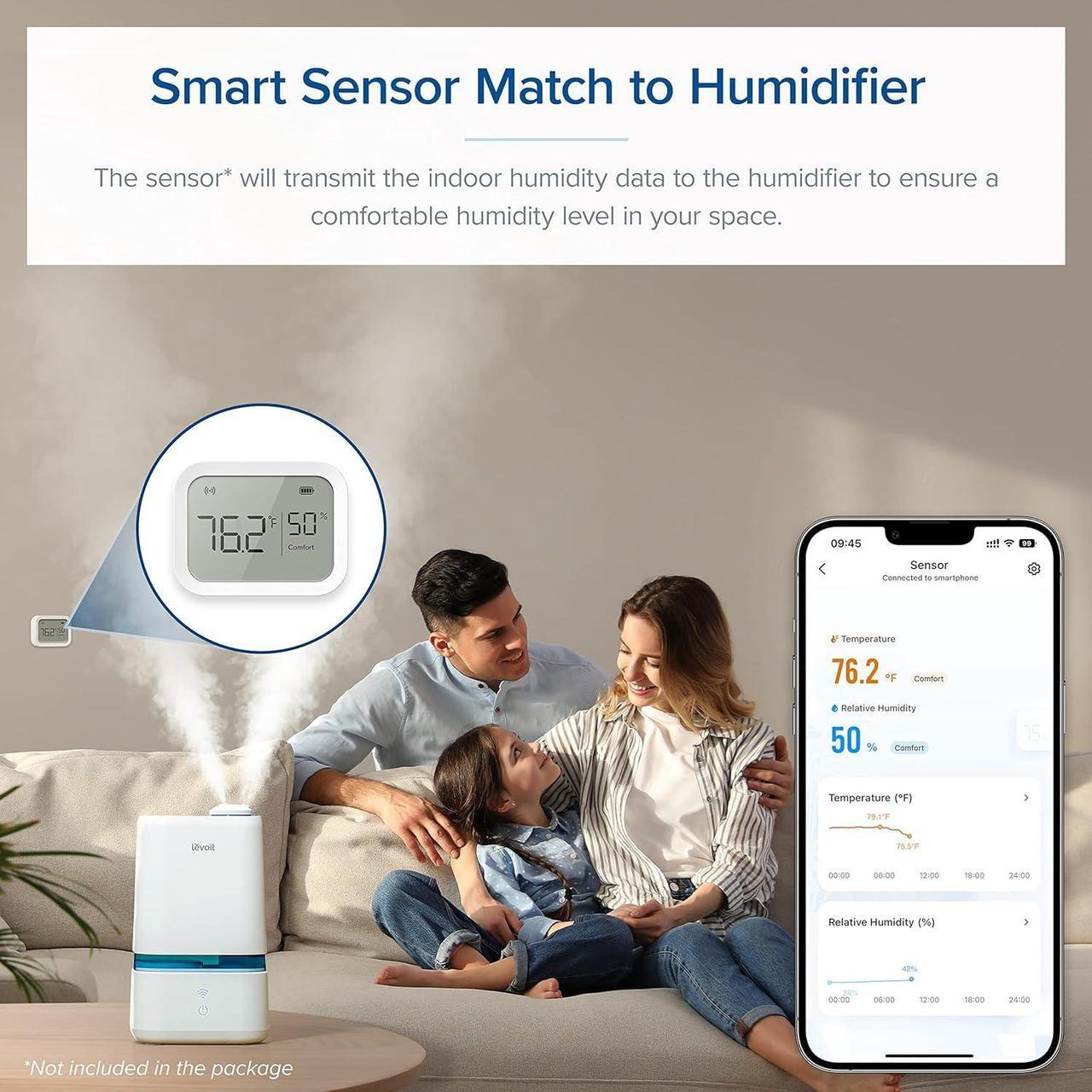 Alt view image 7 of 7 - 4L Smart Cool Mist Humidifier for Home Bedroom with Essential Oils, Customize Humidity for Baby & Plants, APP & Voice Control, Schedule, Timer, Last up to 40Hrs, Whisper Quiet, Handle Design