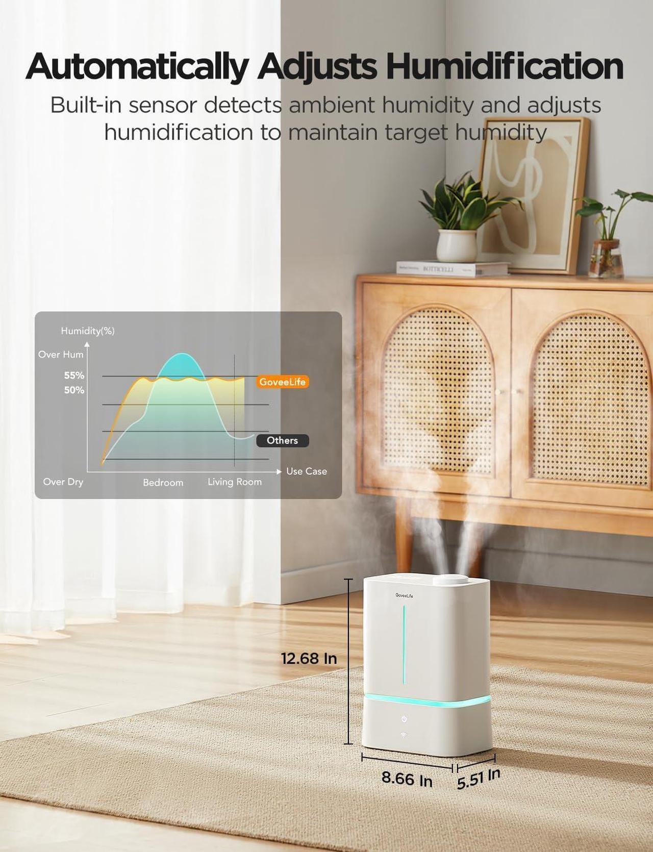 Alt view image 3 of 7 - Smart Humidifier for Bedroom Large Room, 4.5L Cool Mist Top-Fill Humidifiers with Scent Diffuser & Night Light, Voice & App Control, Dual 360° Rotation Nozzles, Handle Design, Auto Shut Off