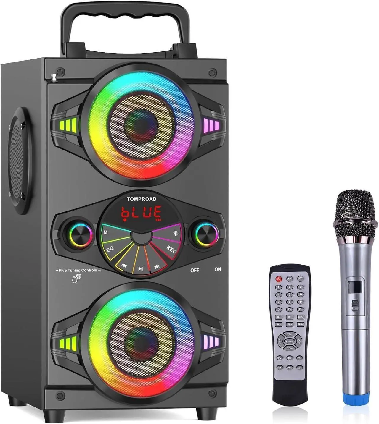 Main image of Bluetooth Speakers, 60W Portable Wireless Loud Outdoor Home Party Bluetooth Speaker with Subwoofer, FM Radio, LED Colorful Lights, Microphone, Remote and Big Powerful Stereo Deep Bass Sound Boombox