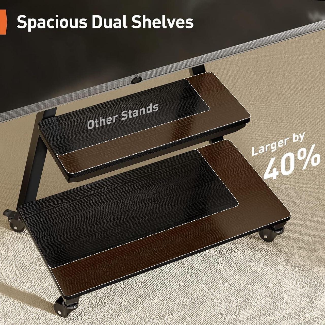 Alt view image 4 of 7 - Mobile TV Stand with Soundbar Mount, Rolling Floor TV Stand with Wheels for 43-80" TVs up to 132lbs, Mobile TV Cart with Storage Shelves, Tilt/Swivel Corner TV Stand Max VESA 600x400mm