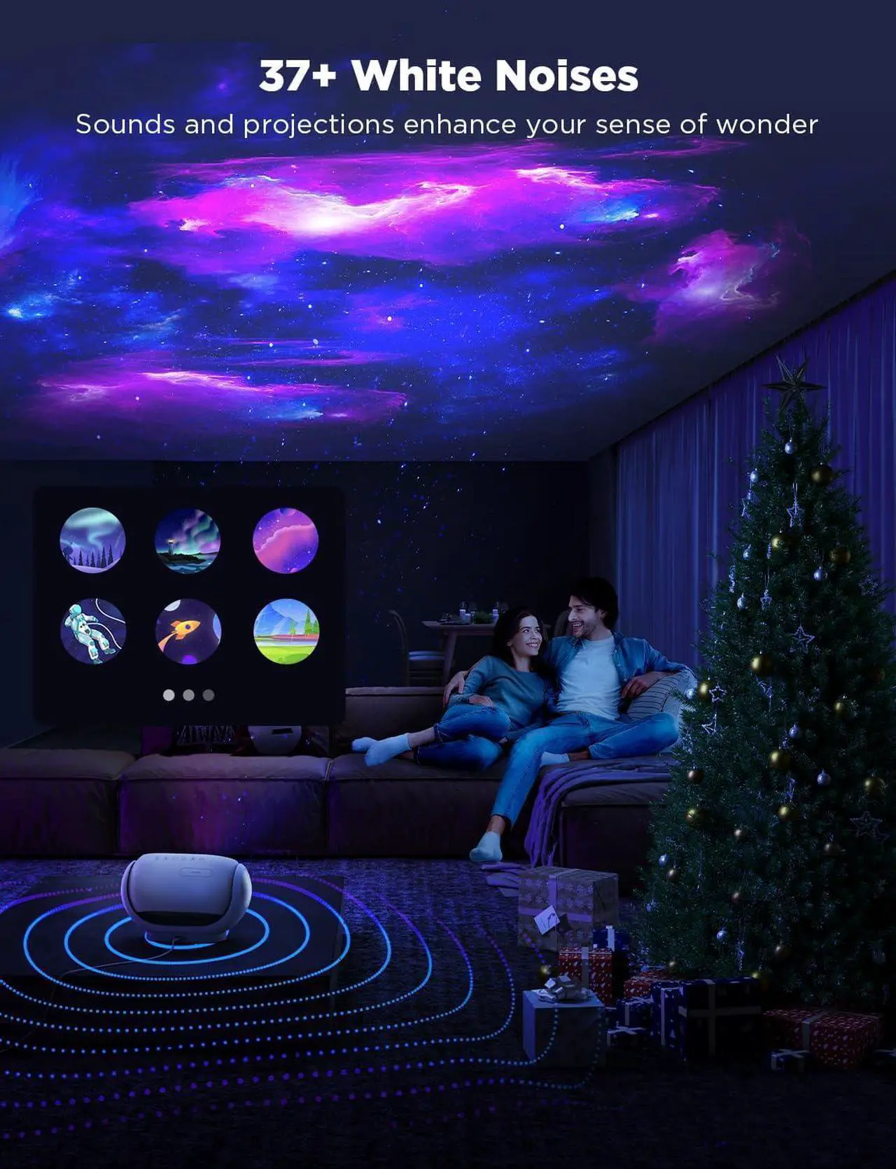 Alt view image 7 of 7 - Star Projector, Star Light with 8 Replaceable Discs, 38 Scene Modes, Bluetooth Speaker and 21 White Noises, Relaxing Light for Bedroom, Ceiling