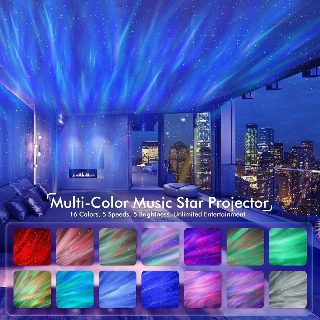 Alt view image 2 of 7 - Galaxy Projector, Star Projector LED Lights for Bedroom, White Noise Aurora Projector, Night Light for Kids Room, Adults Home Theater, Ceiling, Room Decor, Gift for Christmas, Birthday