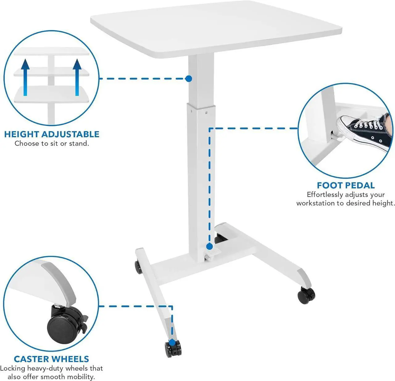 Alt view image 6 of 7 - Rolling Desk Adjustable Height, Laptop Cart, Computer Desk with Wheels 23.6" x 20.5", Rolling Laptop Stand, Mobile Workstation Cart for Bed, Small Rolling Computer Table with Wheels (White)