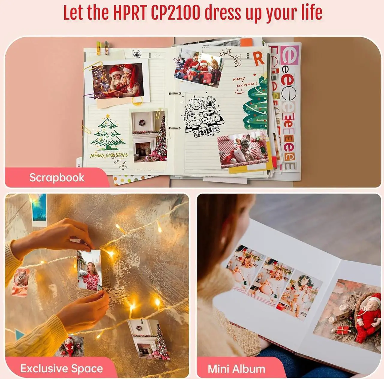 Alt view image 4 of 7 - Mini Photo Printer for iPhone, Smartphone, Portable Instant Picture Printer with Bluetooth, Wireless Thermal Dye Sublimation Photo Printer CP2100 (Pink, Printer + 10 Sheets)