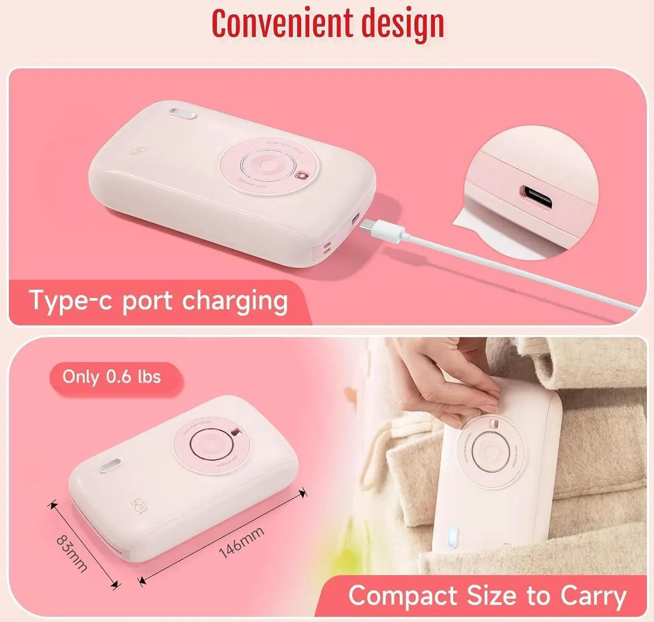 Alt view image 5 of 7 - Mini Photo Printer for iPhone, Smartphone, Portable Instant Picture Printer with Bluetooth, Wireless Thermal Dye Sublimation Photo Printer CP2100 (Pink, Printer + 10 Sheets)