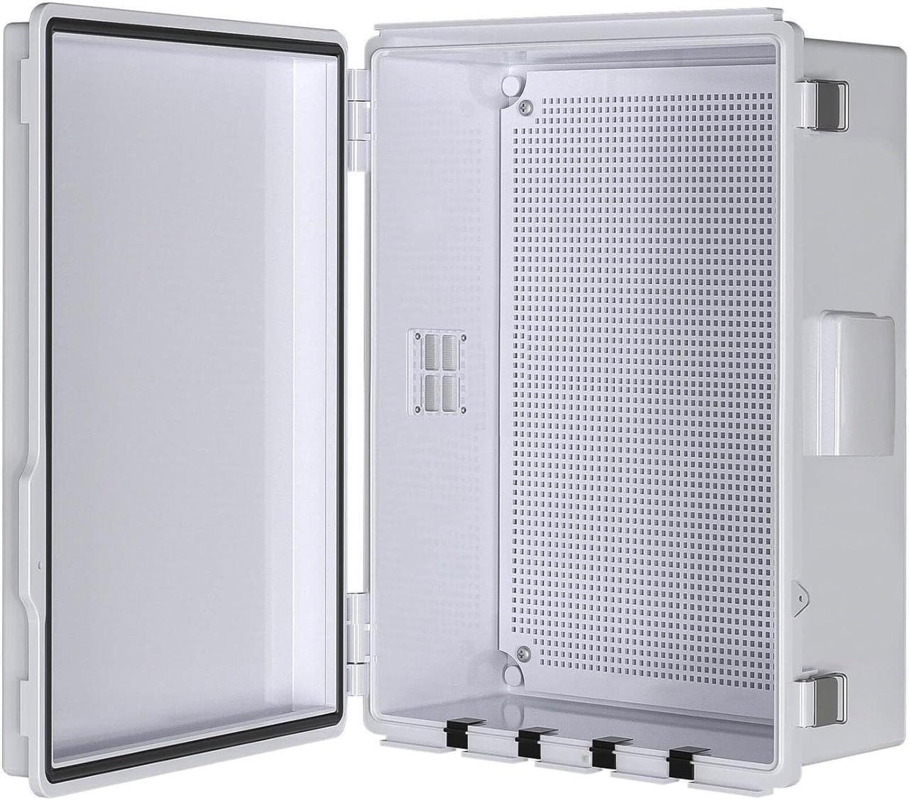 Main image of Electrical Junction Box, Ventilated Design, Cable Grommets, Indoor/Outdoor Use with Mounting Panel & Hinged Cover. Waterproof IP 65. (Grey Cover, 15"x11"x5.1")
