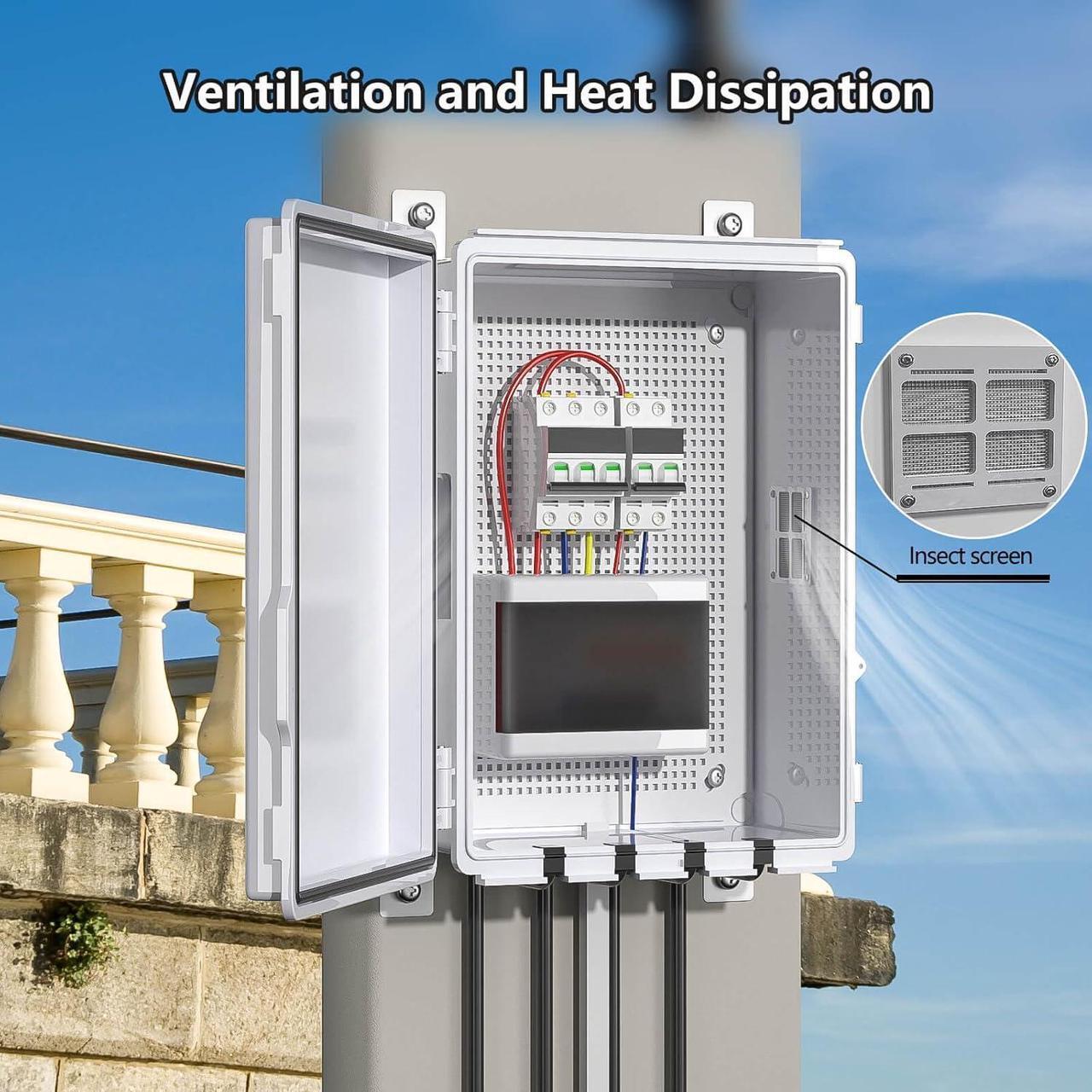 Alt view image 2 of 7 - Electrical Junction Box, Ventilated Design, Cable Grommets, Indoor/Outdoor Use with Mounting Panel & Hinged Cover. Waterproof IP 65. (Grey Cover, 15"x11"x5.1")