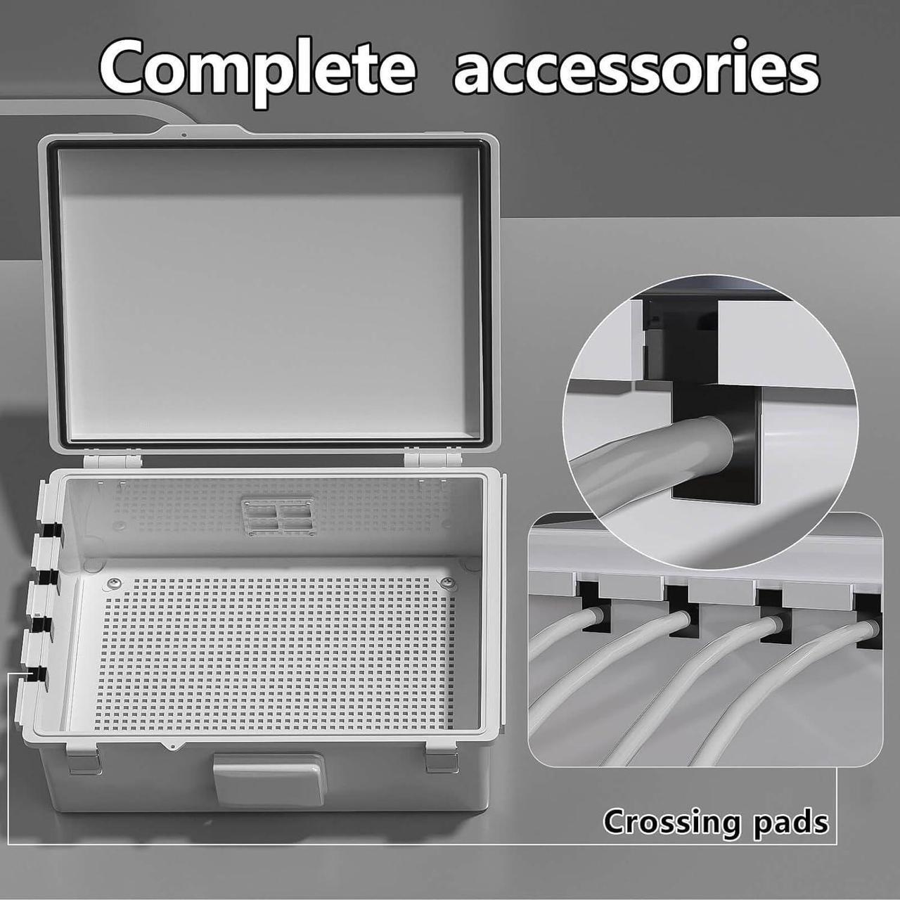 Alt view image 3 of 7 - Electrical Junction Box, Ventilated Design, Cable Grommets, Indoor/Outdoor Use with Mounting Panel & Hinged Cover. Waterproof IP 65. (Grey Cover, 15"x11"x5.1")