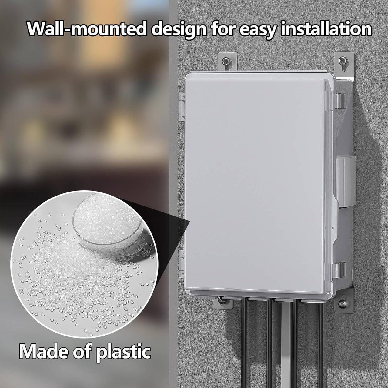 Alt view image 4 of 7 - Electrical Junction Box, Ventilated Design, Cable Grommets, Indoor/Outdoor Use with Mounting Panel & Hinged Cover. Waterproof IP 65. (Grey Cover, 15"x11"x5.1")