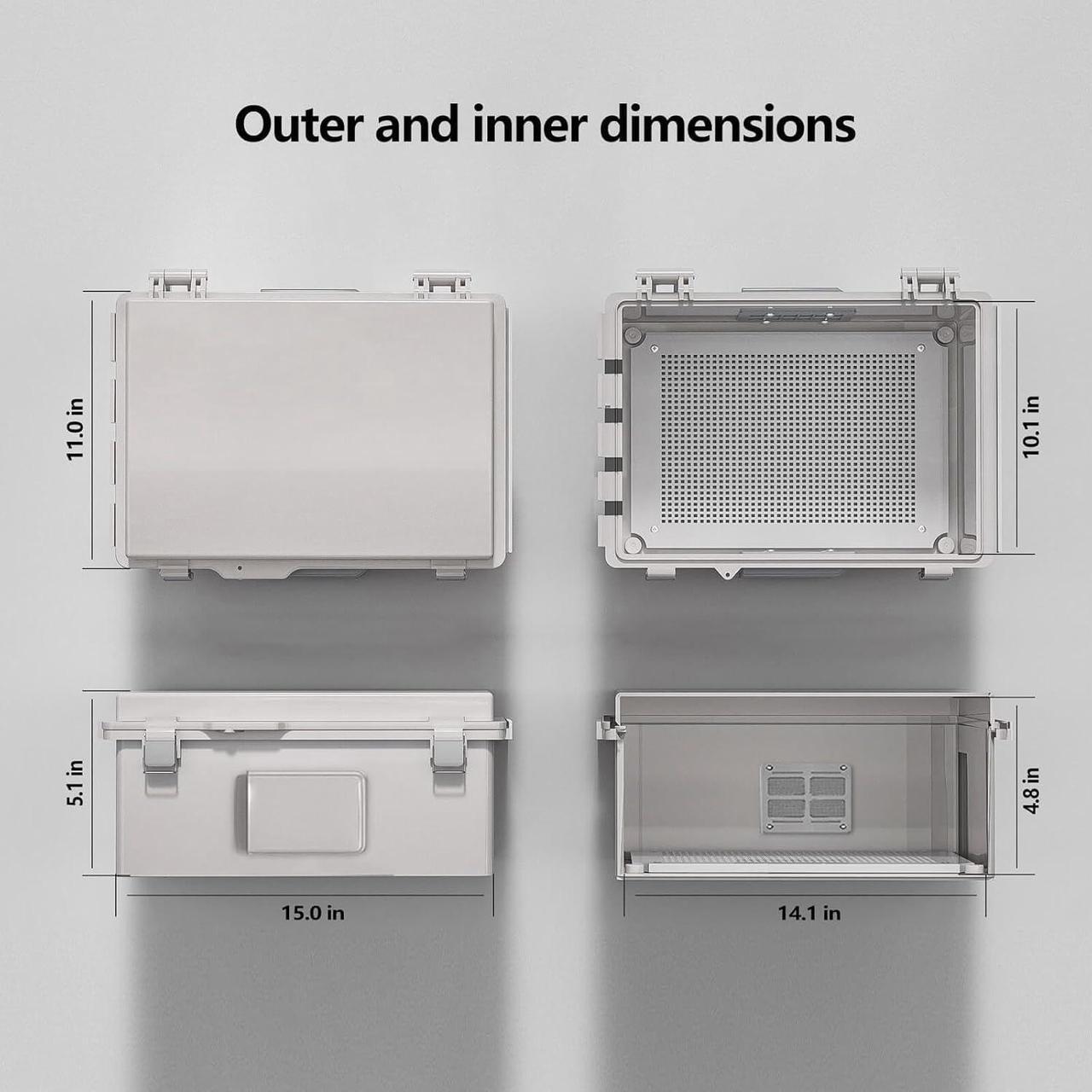Alt view image 7 of 7 - Electrical Junction Box, Ventilated Design, Cable Grommets, Indoor/Outdoor Use with Mounting Panel & Hinged Cover. Waterproof IP 65. (Grey Cover, 15"x11"x5.1")