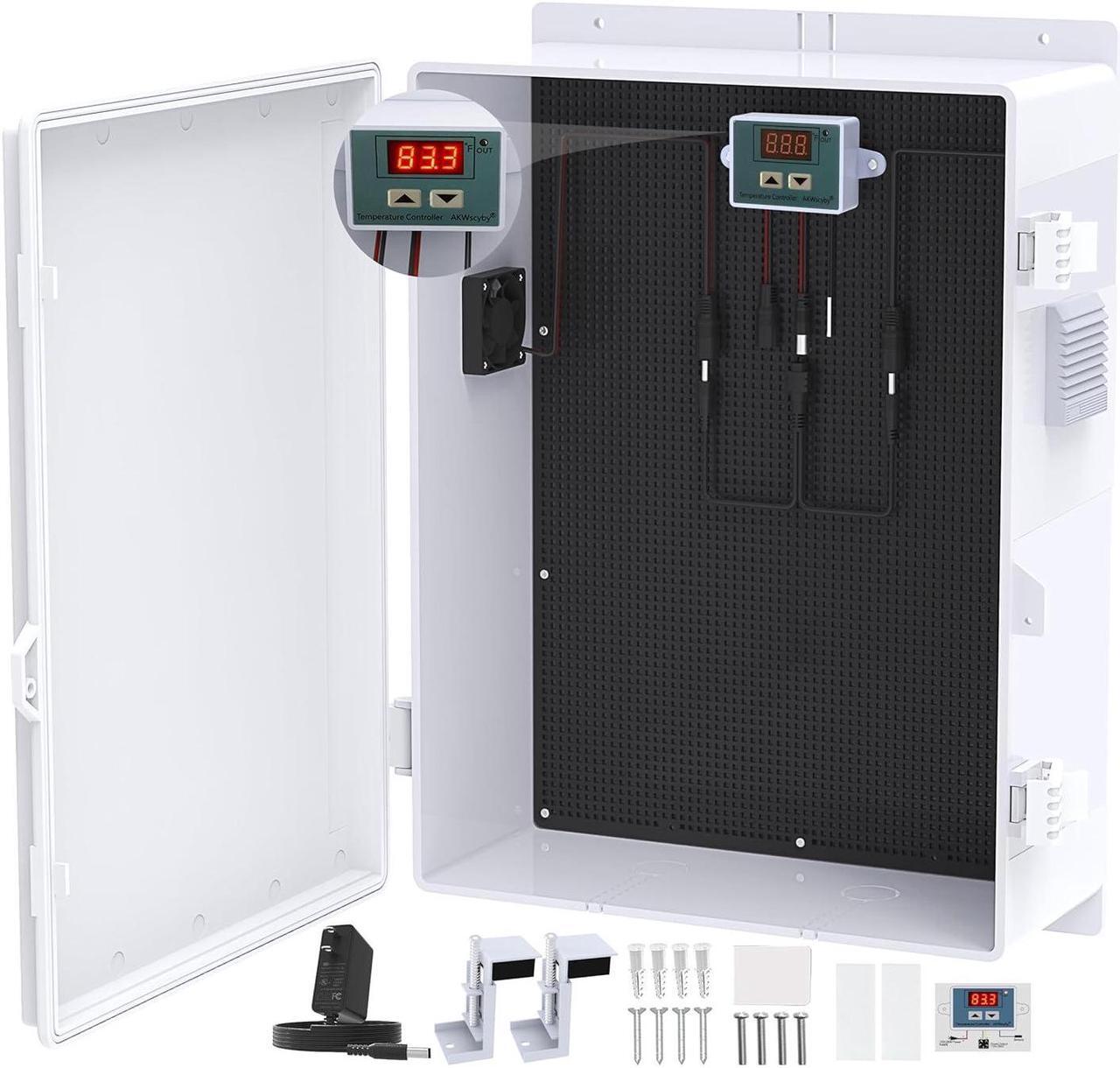 Main image of Outdoor Electrical Box, Waterproof Electrical Junction Box IP65 ABS Plastic Enclosure with Fan & Thermostat, Mounting Plate and Hinged Lid (18.1" Hx 12.5" L x 6.3" W)