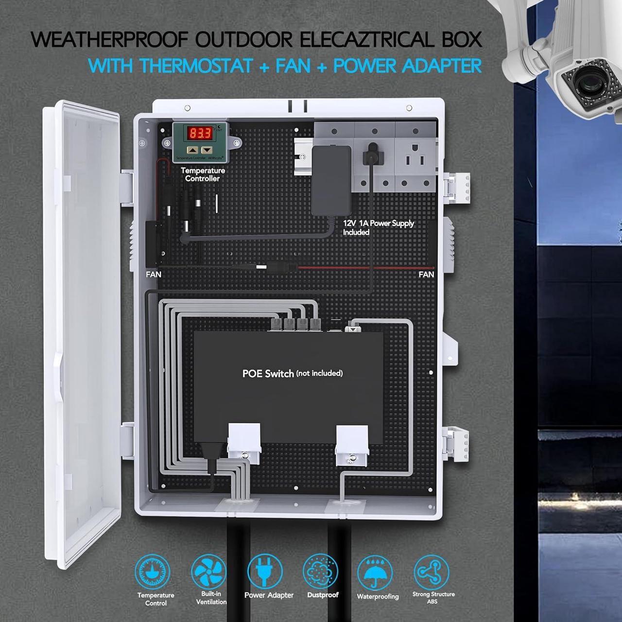 Alt view image 2 of 7 - Outdoor Electrical Box, Waterproof Electrical Junction Box IP65 ABS Plastic Enclosure with Fan & Thermostat, Mounting Plate and Hinged Lid (18.1" Hx 12.5" L x 6.3" W)