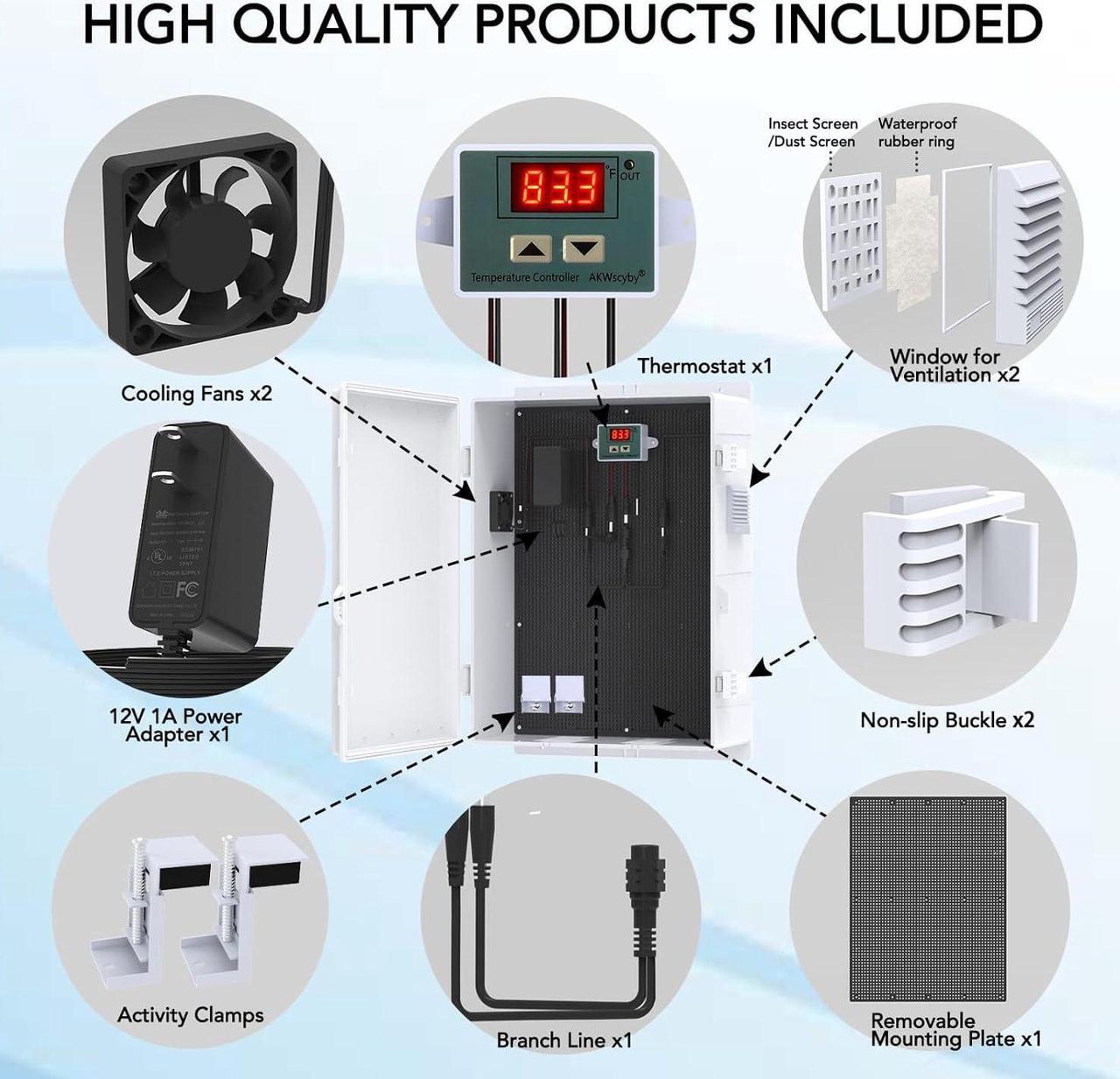 Alt view image 4 of 7 - Outdoor Electrical Box, Waterproof Electrical Junction Box IP65 ABS Plastic Enclosure with Fan & Thermostat, Mounting Plate and Hinged Lid (18.1" Hx 12.5" L x 6.3" W)