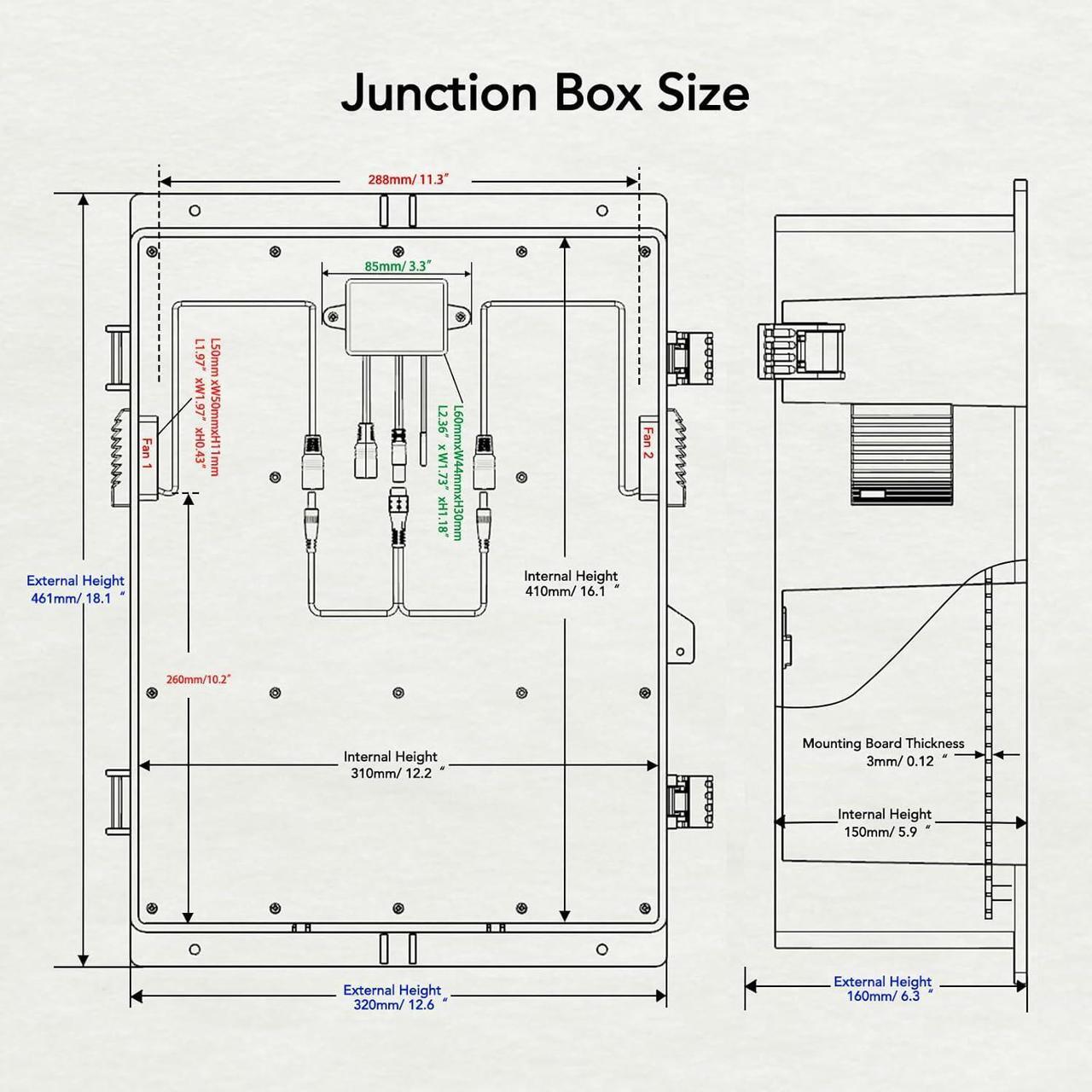 Alt view image 5 of 7 - Outdoor Electrical Box, Waterproof Electrical Junction Box IP65 ABS Plastic Enclosure with Fan & Thermostat, Mounting Plate and Hinged Lid (18.1" Hx 12.5" L x 6.3" W)
