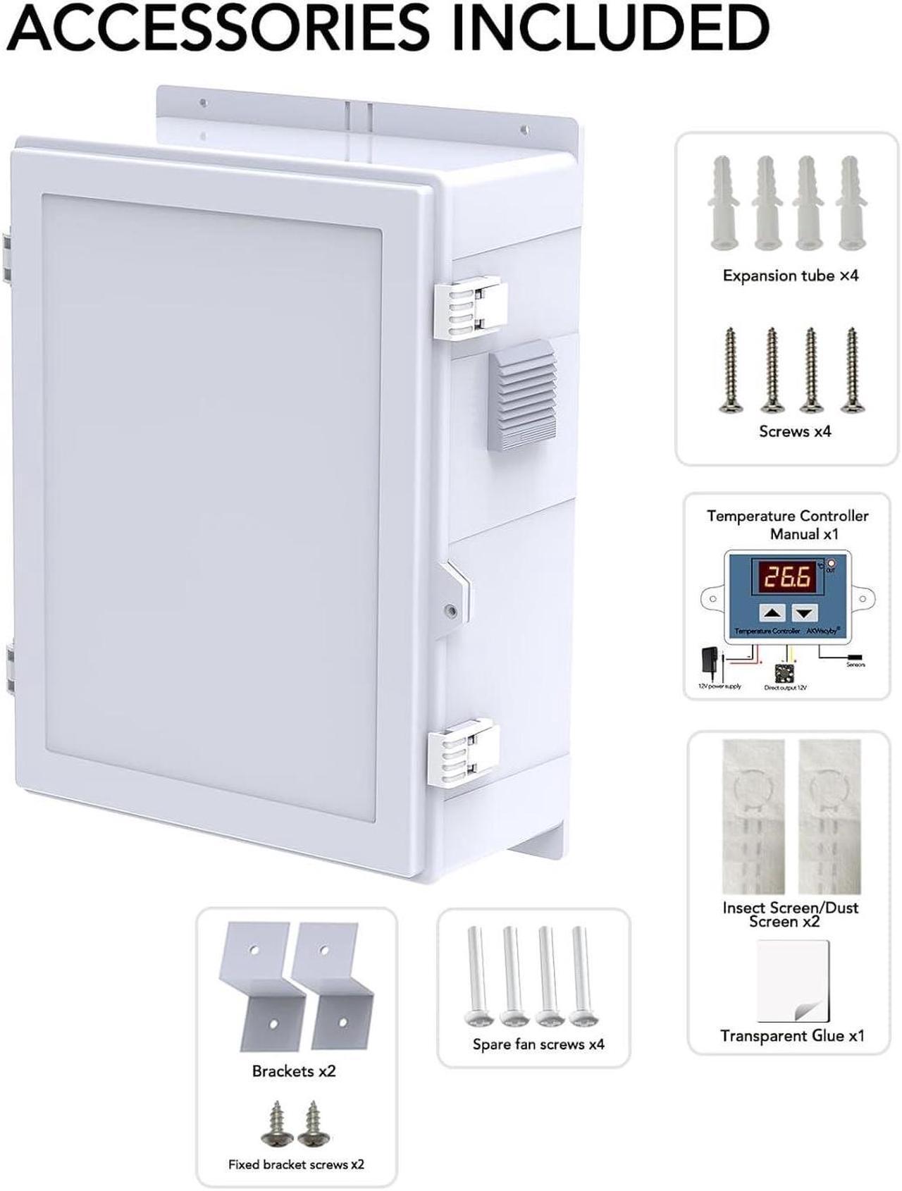 Alt view image 7 of 7 - Outdoor Electrical Box, Waterproof Electrical Junction Box IP65 ABS Plastic Enclosure with Fan & Thermostat, Mounting Plate and Hinged Lid (18.1" Hx 12.5" L x 6.3" W)