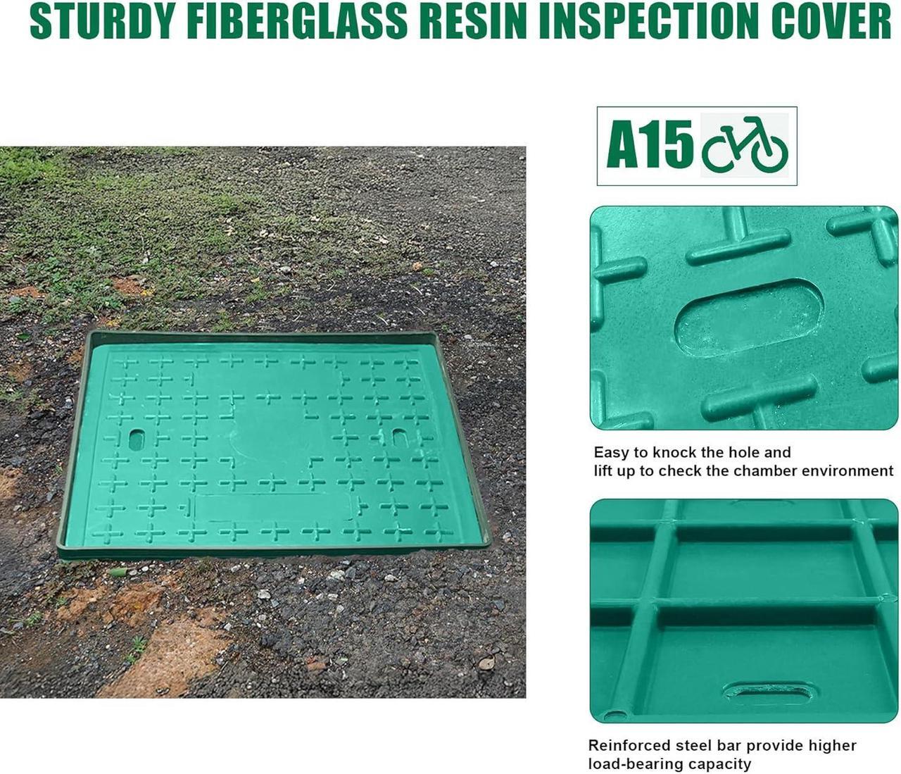Alt view image 4 of 7 - Underground Splice Box W/FRP Inspection Cover 20x20x20in Large Enclosure Box Precast Polyethylene Distribution Pull Box Access Electrical Junction Boxes Drillable Tapered Wiring Box for Cable