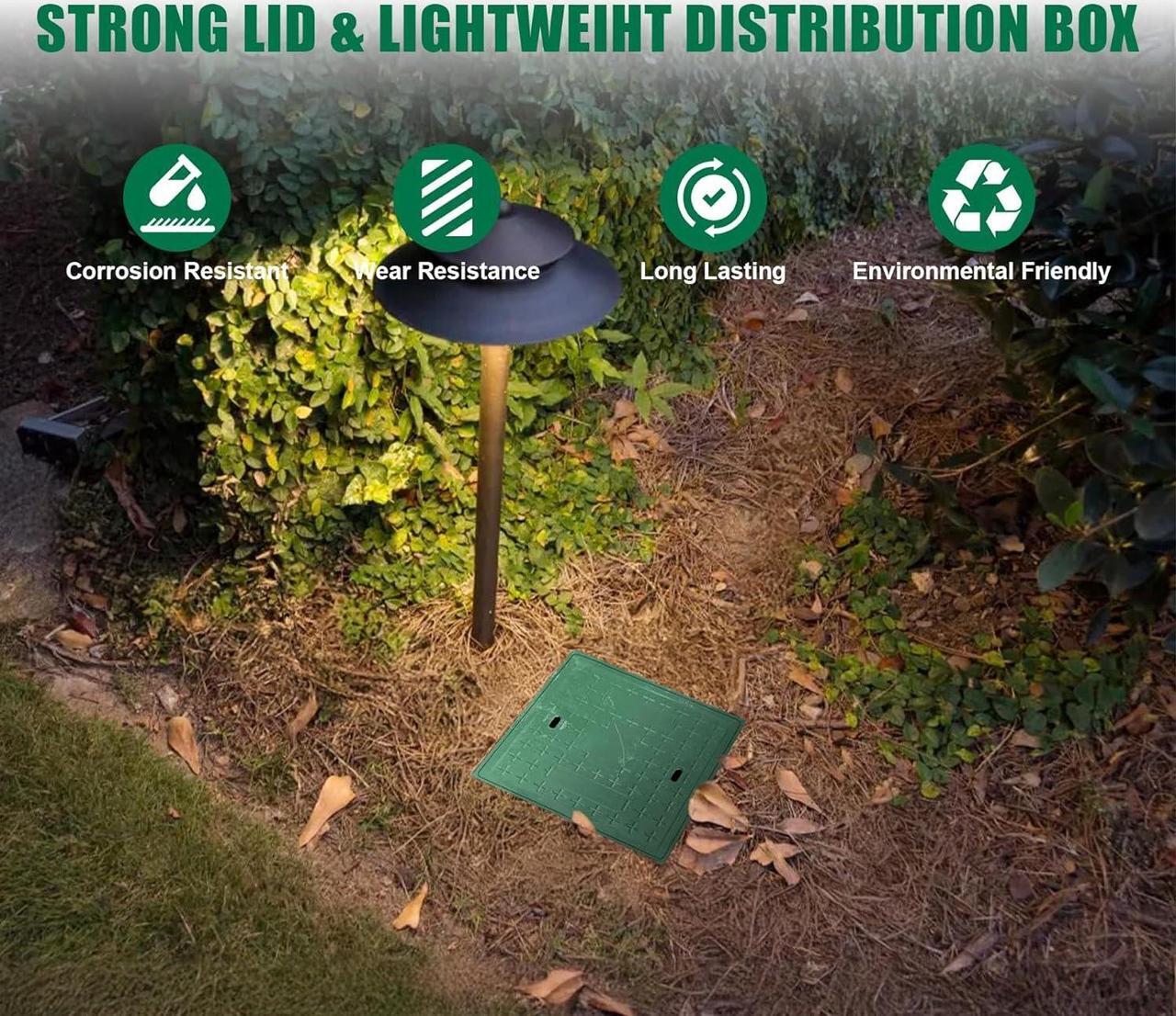 Alt view image 6 of 7 - Underground Splice Box W/FRP Inspection Cover 20x20x20in Large Enclosure Box Precast Polyethylene Distribution Pull Box Access Electrical Junction Boxes Drillable Tapered Wiring Box for Cable