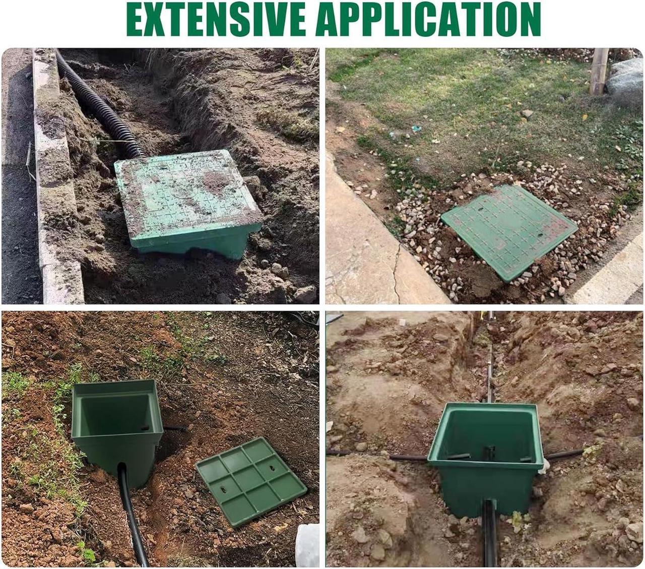 Alt view image 7 of 7 - Underground Splice Box W/FRP Inspection Cover 20x20x20in Large Enclosure Box Precast Polyethylene Distribution Pull Box Access Electrical Junction Boxes Drillable Tapered Wiring Box for Cable
