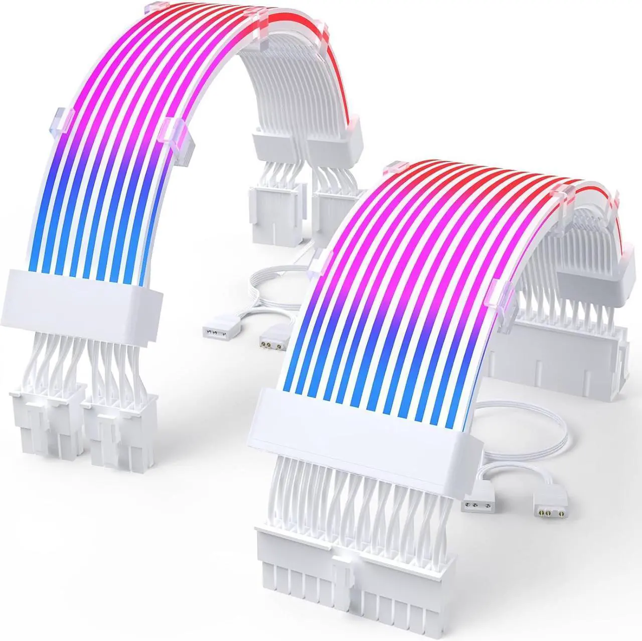 Main image of RGB PSU Cable Extension,ARGB PC Power Supply Cable with Soft LED Stripes and PVC Sleeved Extend Cable,16AWG 24 Pin ATX Dual 8 Pin PCIE Set