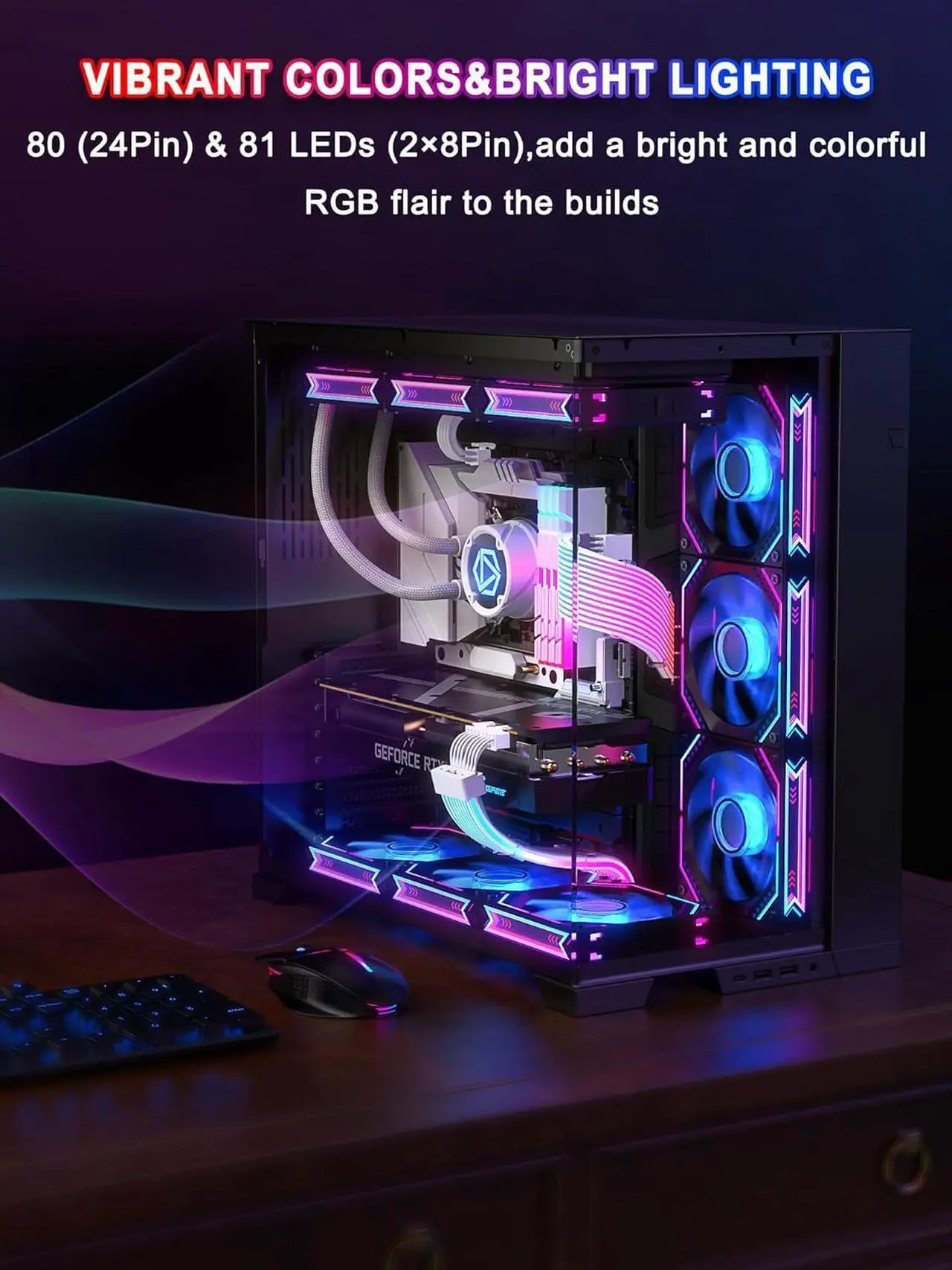 Alt view image 5 of 5 - RGB PSU Cable Extension,ARGB PC Power Supply Cable with Soft LED Stripes and PVC Sleeved Extend Cable,16AWG 24 Pin ATX Dual 8 Pin PCIE Set