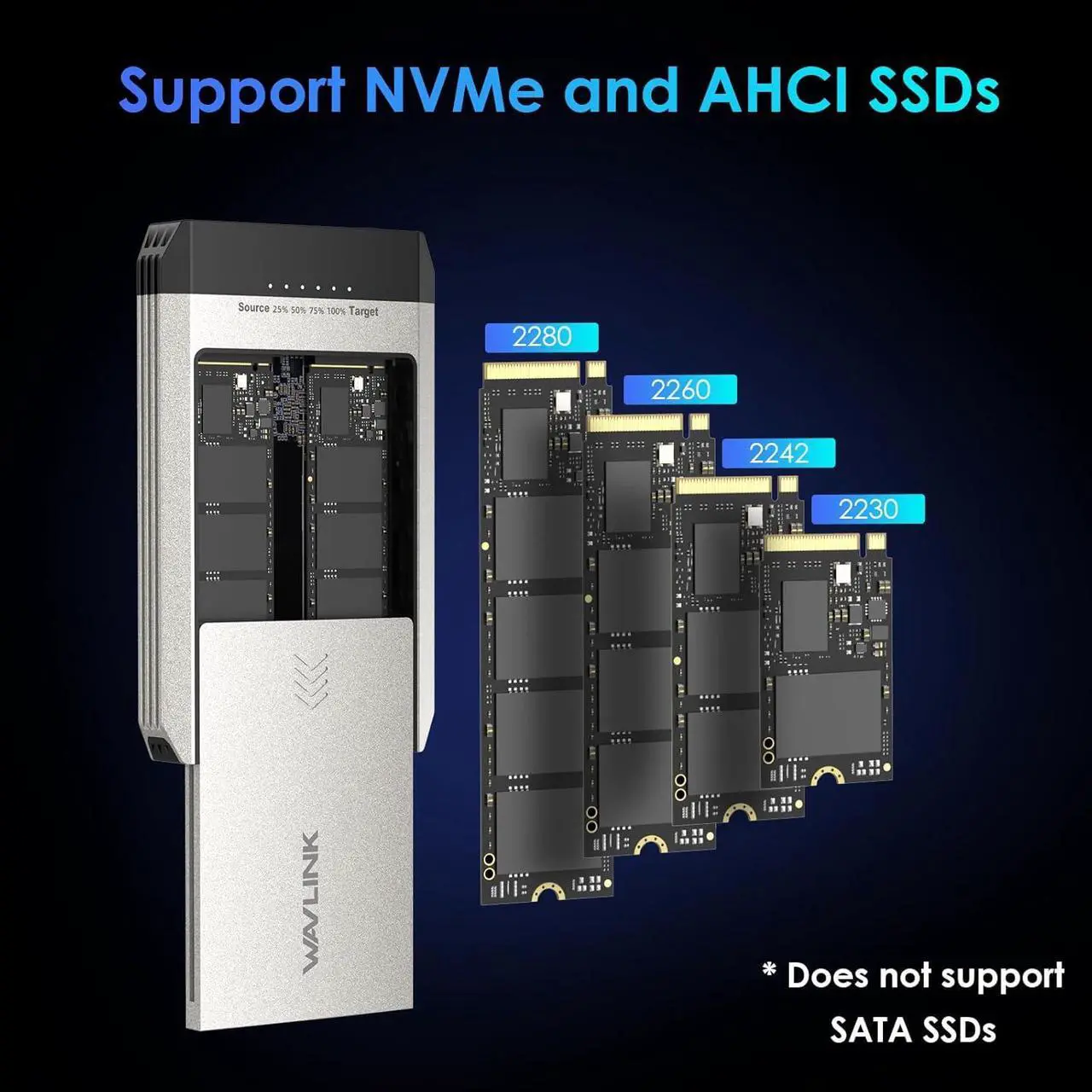 Alt view image 4 of 6 - NVMe Cloner, 20Gbps M.2 Duplicator Dual-Bay Offline Clone Tool-Free, M.2 Cloner with Heat Dissipation, NVMe Enclosure for SSDs PCIe Sizes 2230/2242/2260/2280, Supports NVMe and AHCI, up to 8TB