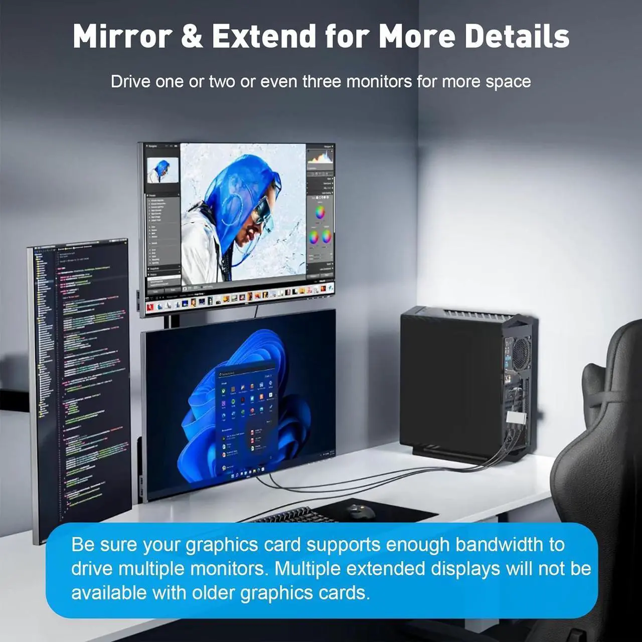 Alt view image 4 of 7 - DisplayPort Splitter for 3 Monitors Extended Display | 4K 60Hz Display Port to Docking Station 1 in 3 Out Adapter 3xDP MST Hub for PC, NVIDIA,