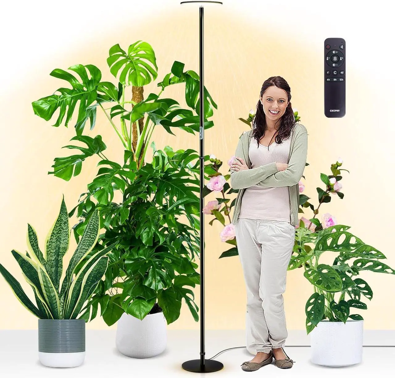 Main image of Grow Lights, 85" Full Spectrum Plant Light for Indoor Plants, 4/8/12H Timer, 60W Grow Lamp, 10 Dimmable Brightness, Height Adjustable, Remote Control, Ideal for Tall Small Plants