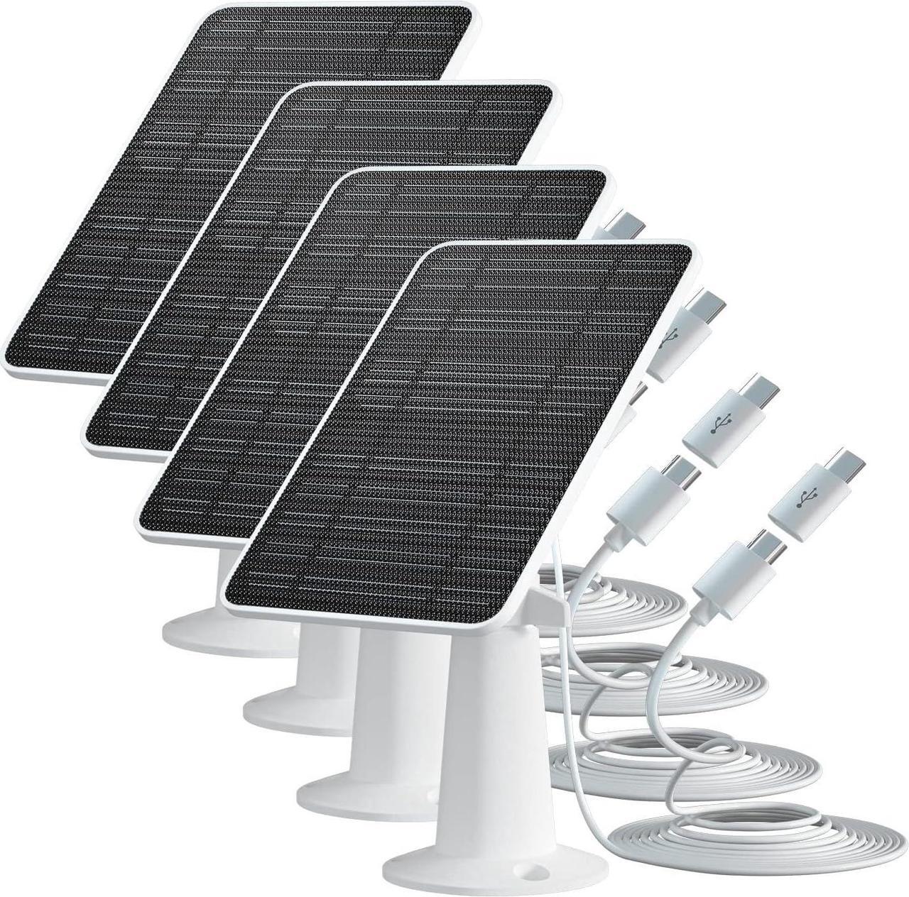 Main image of Solar Panel Charger Compatible with Eufycam 3/3C/2C/2C Pro/E40/E20/2/2 Pro/E/L20/L40/Solo/SoloCam Spotlight, 5W Solar Panel for Eufy Camera, Micro USB & USB-C Port, 9.8ft Cable, P65 Waterproof, 4 Pack