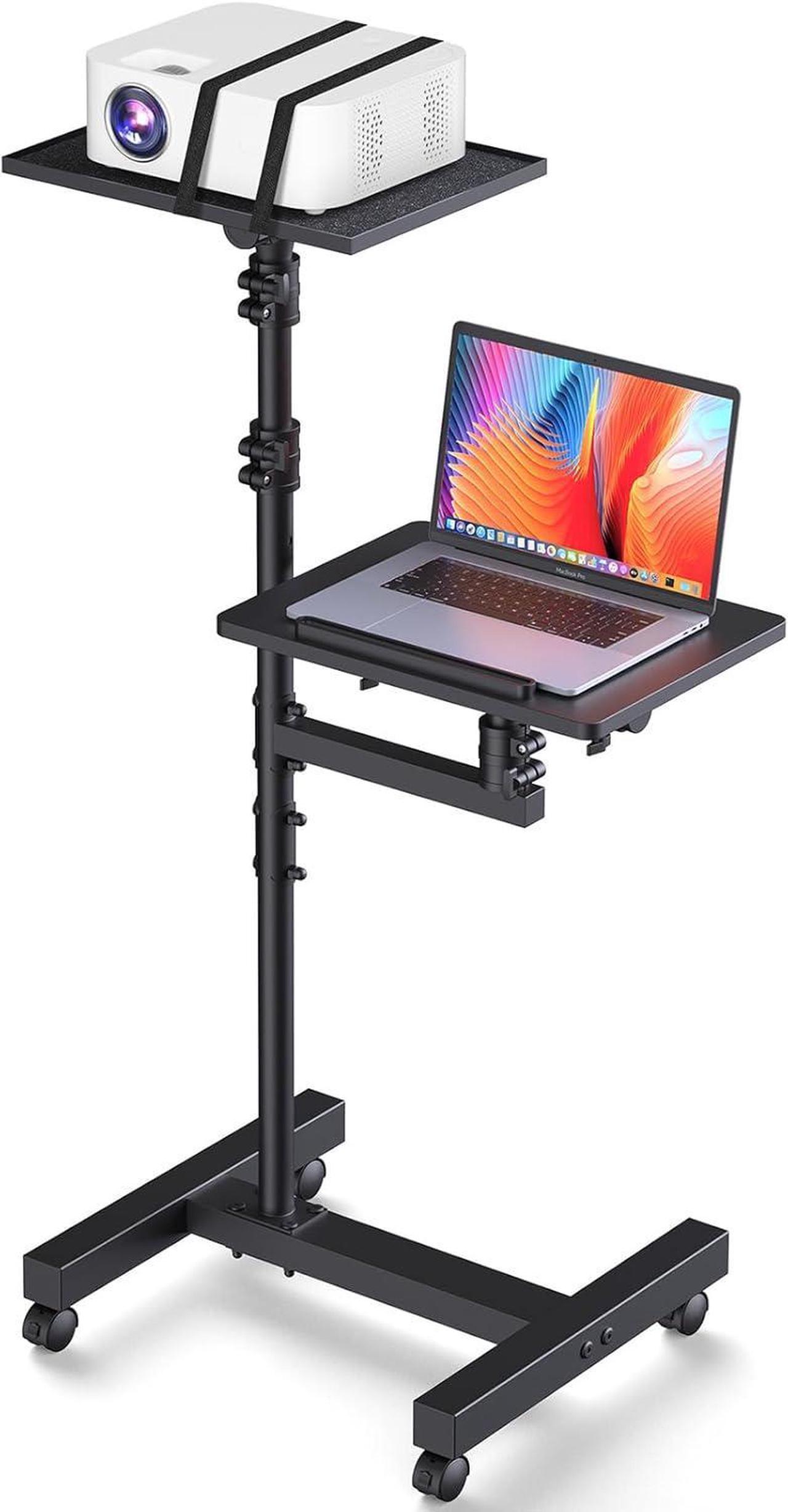 Main image of 2 Shelves Projector Stand Tripod, Mobile Laptop Cart on Wheels Projector Tripod Stand Adjustable Height 45 to 64 Inches, Overbed Table with Wheels, Rolling Laptop Floor Stand for Couch