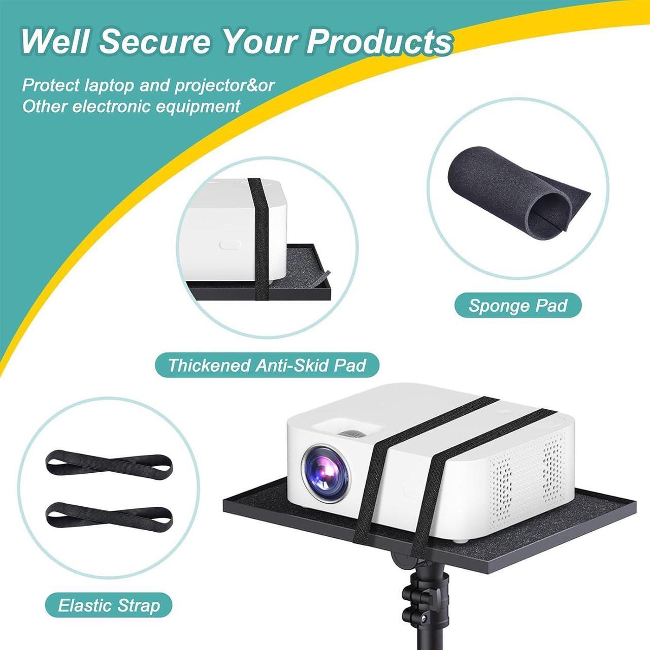 Alt view image 6 of 7 - 2 Shelves Projector Stand Tripod, Mobile Laptop Cart on Wheels Projector Tripod Stand Adjustable Height 45 to 64 Inches, Overbed Table with Wheels, Rolling Laptop Floor Stand for Couch