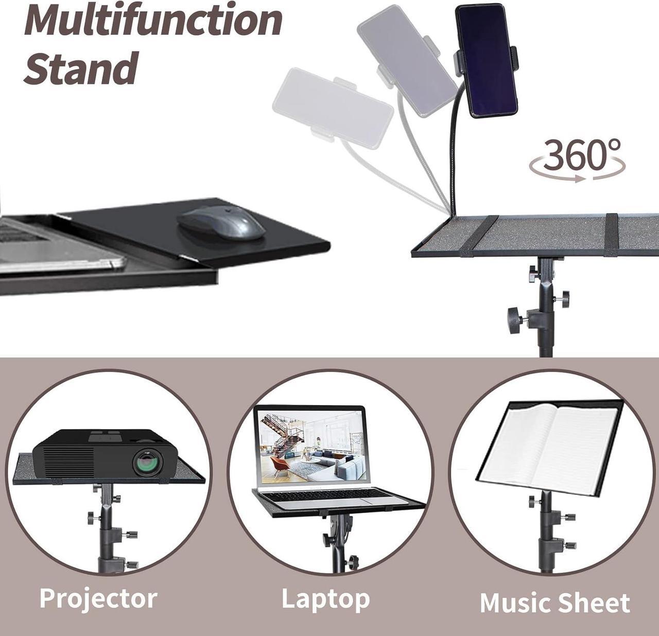 Alt view image 2 of 7 - Projector Stand with Wheels,Foldable Laptop Tripod Adjustable Height Projector Tripod Stand 29 to 73 Inch with Removable Mouse Tray and Phone Holder for Office ,Home, DJ Racks