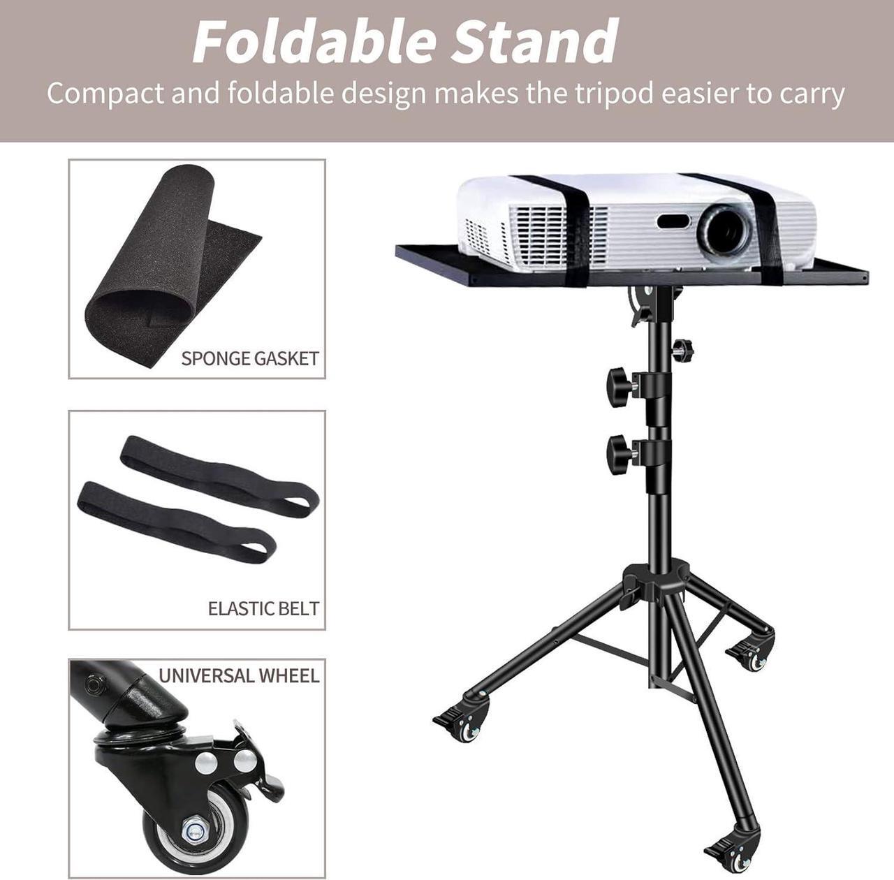 Alt view image 3 of 7 - Projector Stand with Wheels,Foldable Laptop Tripod Adjustable Height Projector Tripod Stand 29 to 73 Inch with Removable Mouse Tray and Phone Holder for Office ,Home, DJ Racks