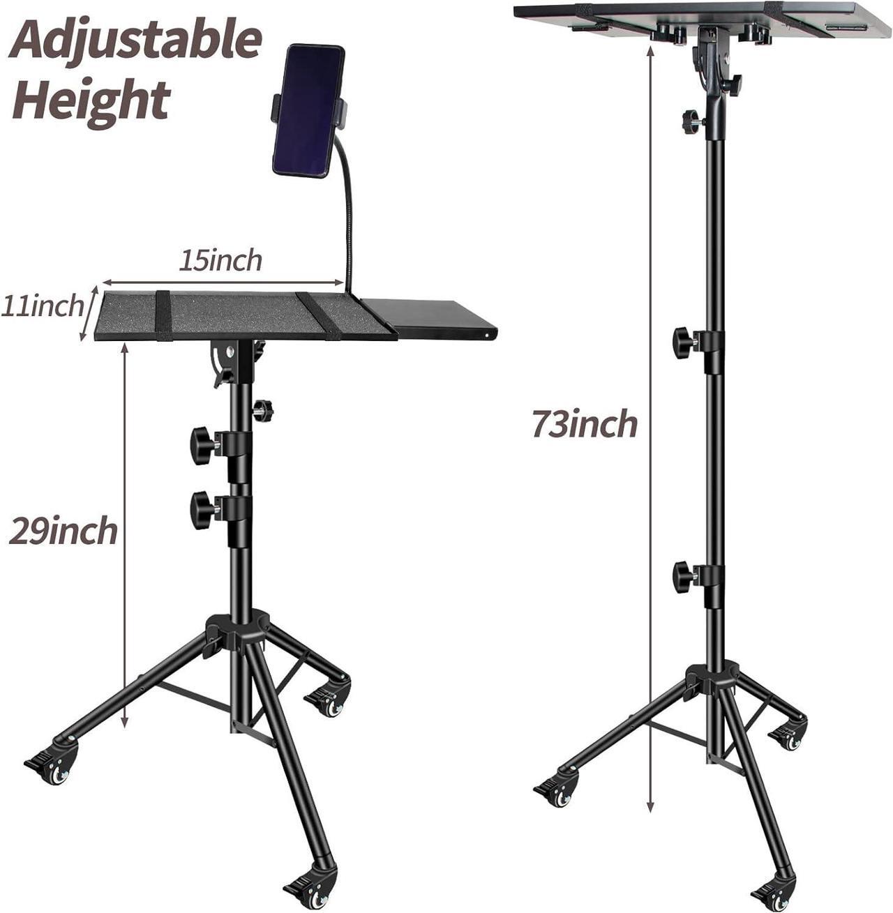 Alt view image 5 of 7 - Projector Stand with Wheels,Foldable Laptop Tripod Adjustable Height Projector Tripod Stand 29 to 73 Inch with Removable Mouse Tray and Phone Holder for Office ,Home, DJ Racks