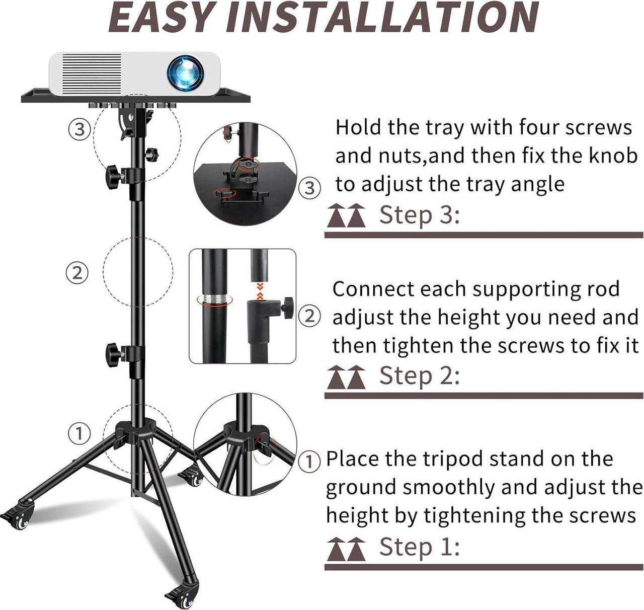 Alt view image 6 of 7 - Projector Stand with Wheels,Foldable Laptop Tripod Adjustable Height Projector Tripod Stand 29 to 73 Inch with Removable Mouse Tray and Phone Holder for Office ,Home, DJ Racks