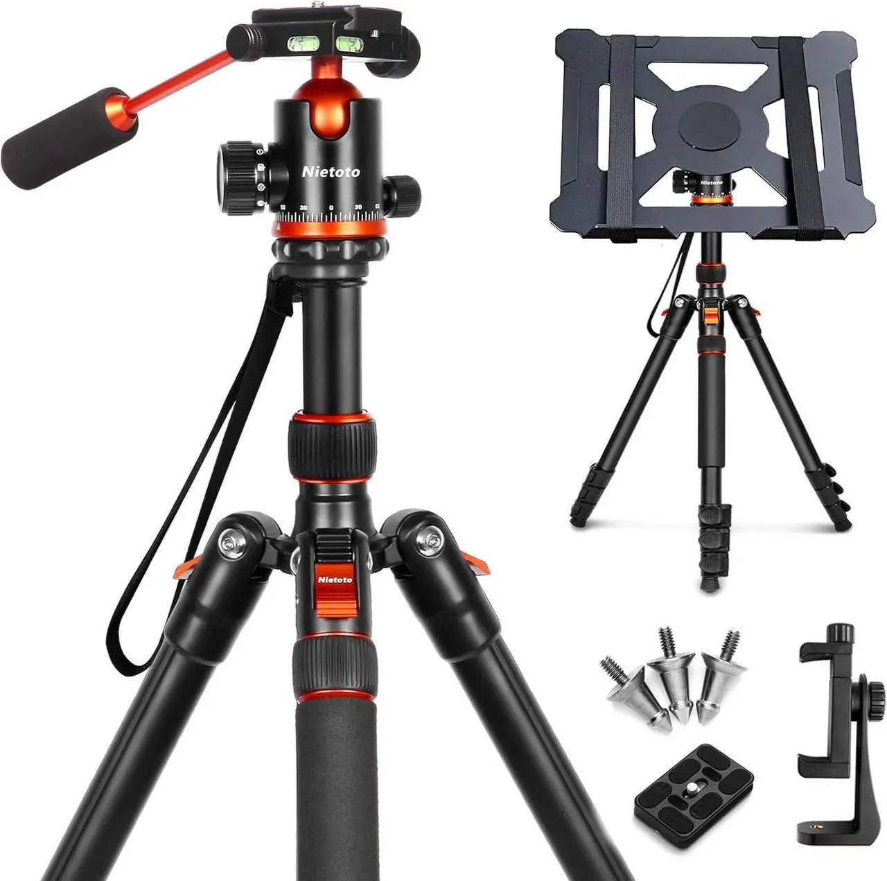 Main image of Tripod for Camera with Handle, 2 in1 Camera Tripods & Monopods with Removable Tray, Heavy Duty Tripod for DSLR Camera Projector and Sheet Music, Extra Metal Spikes and Carry Bag.