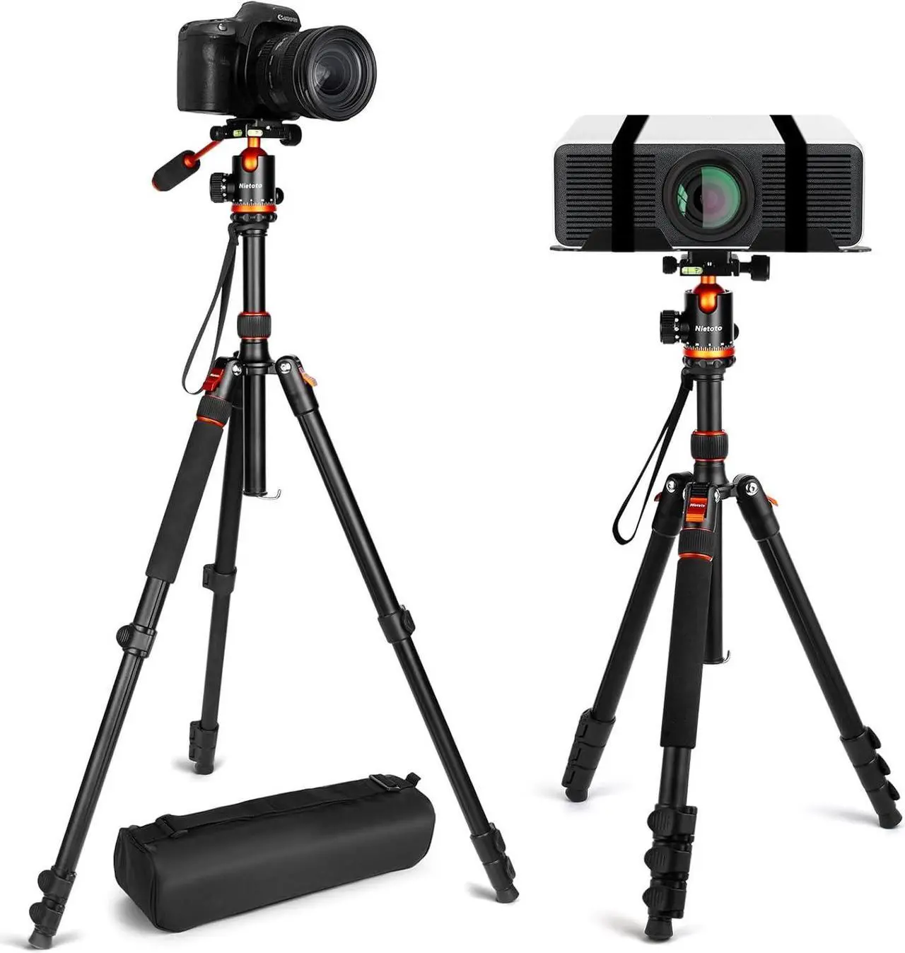 Alt view image 2 of 7 - Tripod for Camera with Handle, 2 in1 Camera Tripods & Monopods with Removable Tray, Heavy Duty Tripod for DSLR Camera Projector and Sheet Music, Extra Metal Spikes and Carry Bag.