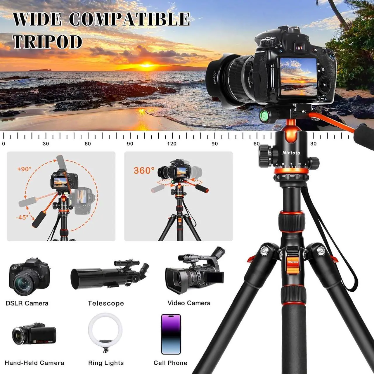 Alt view image 4 of 7 - Tripod for Camera with Handle, 2 in1 Camera Tripods & Monopods with Removable Tray, Heavy Duty Tripod for DSLR Camera Projector and Sheet Music, Extra Metal Spikes and Carry Bag.
