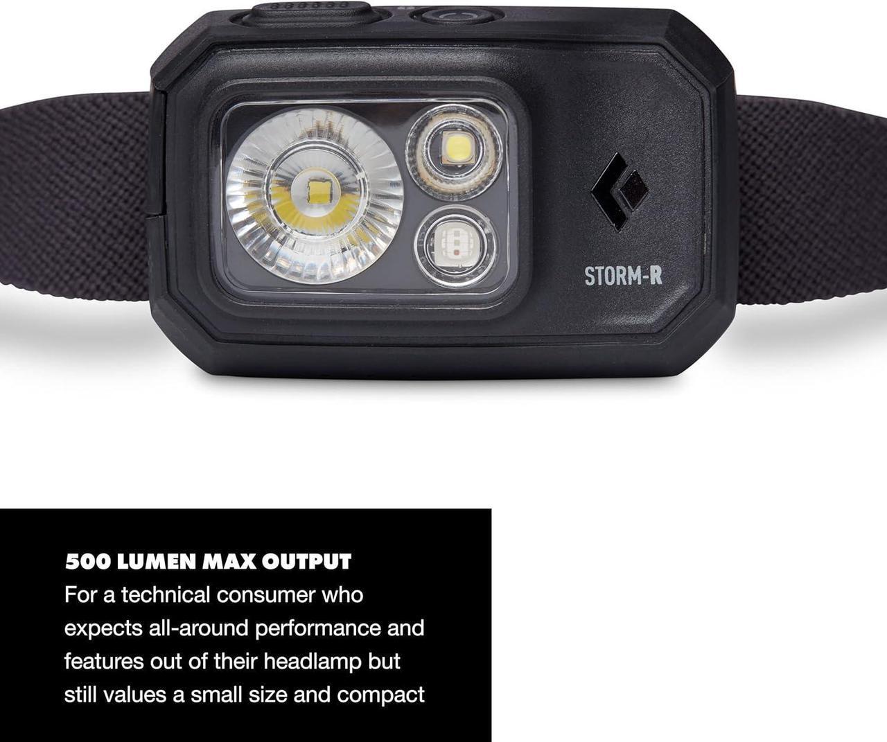 Alt view image 2 of 4 - Storm 500-R Rechargeable LED Headlamp, Waterproof and Dimmable for Camping, Hiking, Running, Hunting, Work with Red Light Headlamp Mode, Black
