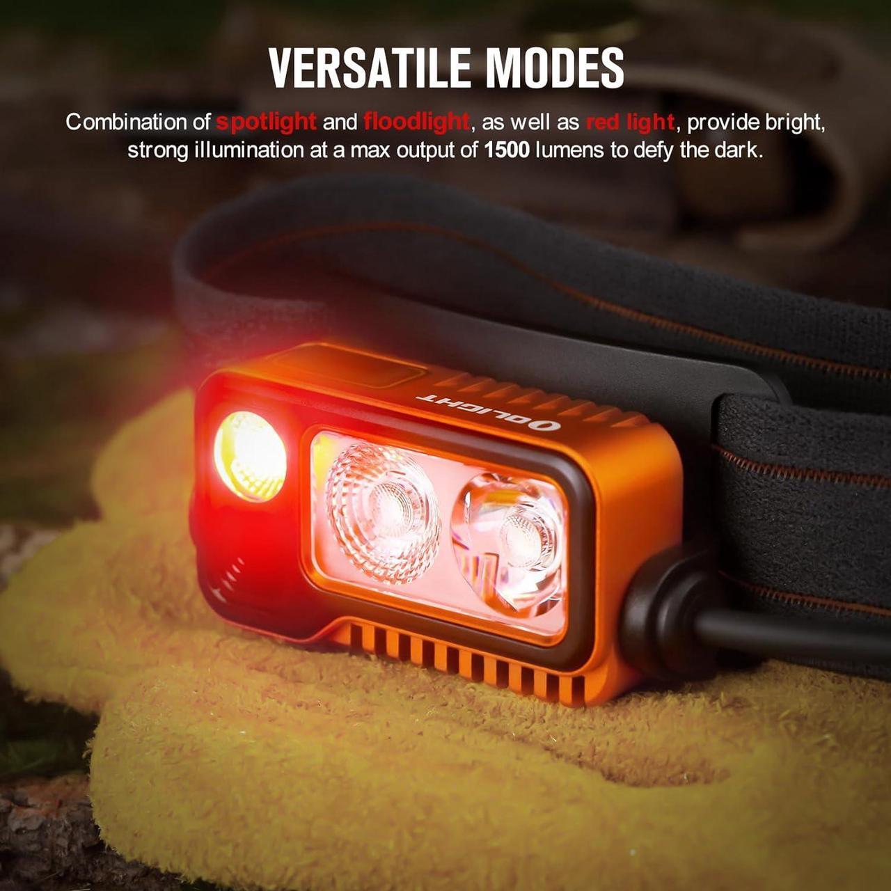 Alt view image 3 of 7 - Array 2 Pro 1500 Lumens Headlamp with Red Light Option, Powered by USB-C Rechargeable LED Headlight with Motion Sensor for Outdoors, Camping, Running, Working (Orange)