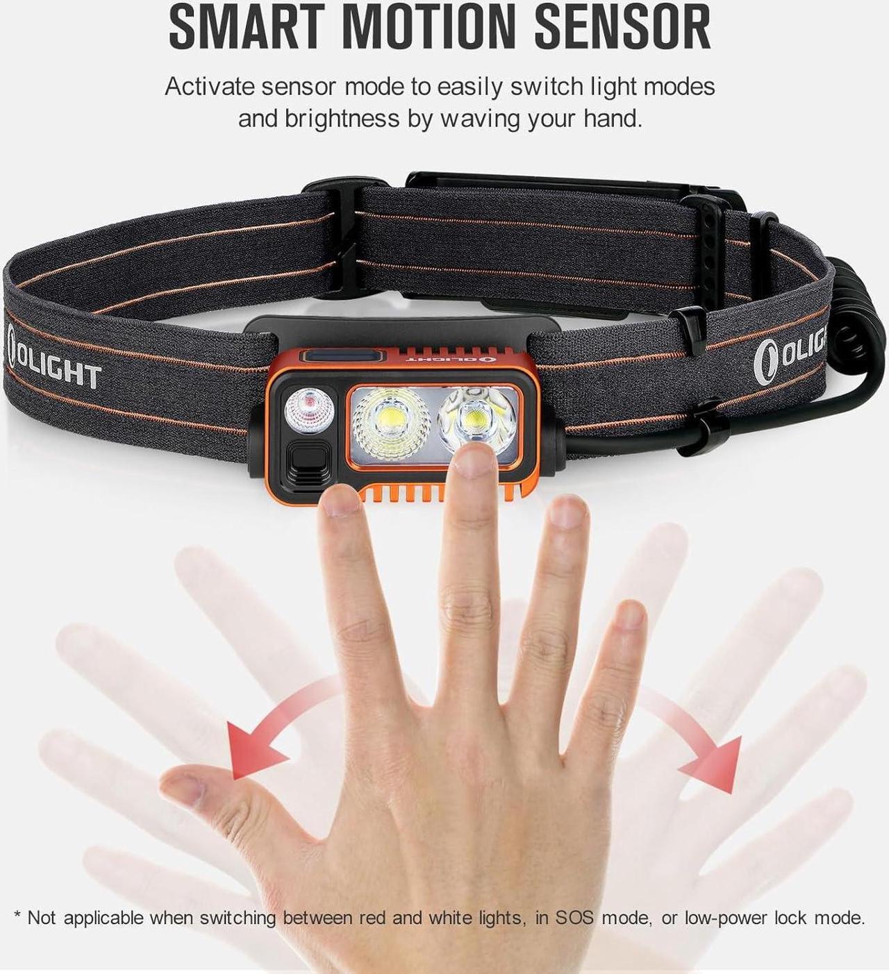 Alt view image 4 of 7 - Array 2 Pro 1500 Lumens Headlamp with Red Light Option, Powered by USB-C Rechargeable LED Headlight with Motion Sensor for Outdoors, Camping, Running, Working (Orange)