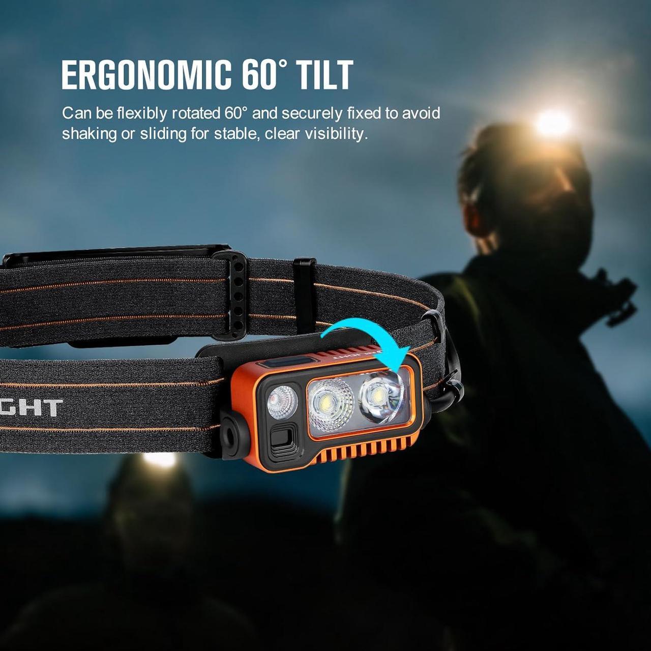 Alt view image 5 of 7 - Array 2 Pro 1500 Lumens Headlamp with Red Light Option, Powered by USB-C Rechargeable LED Headlight with Motion Sensor for Outdoors, Camping, Running, Working (Orange)