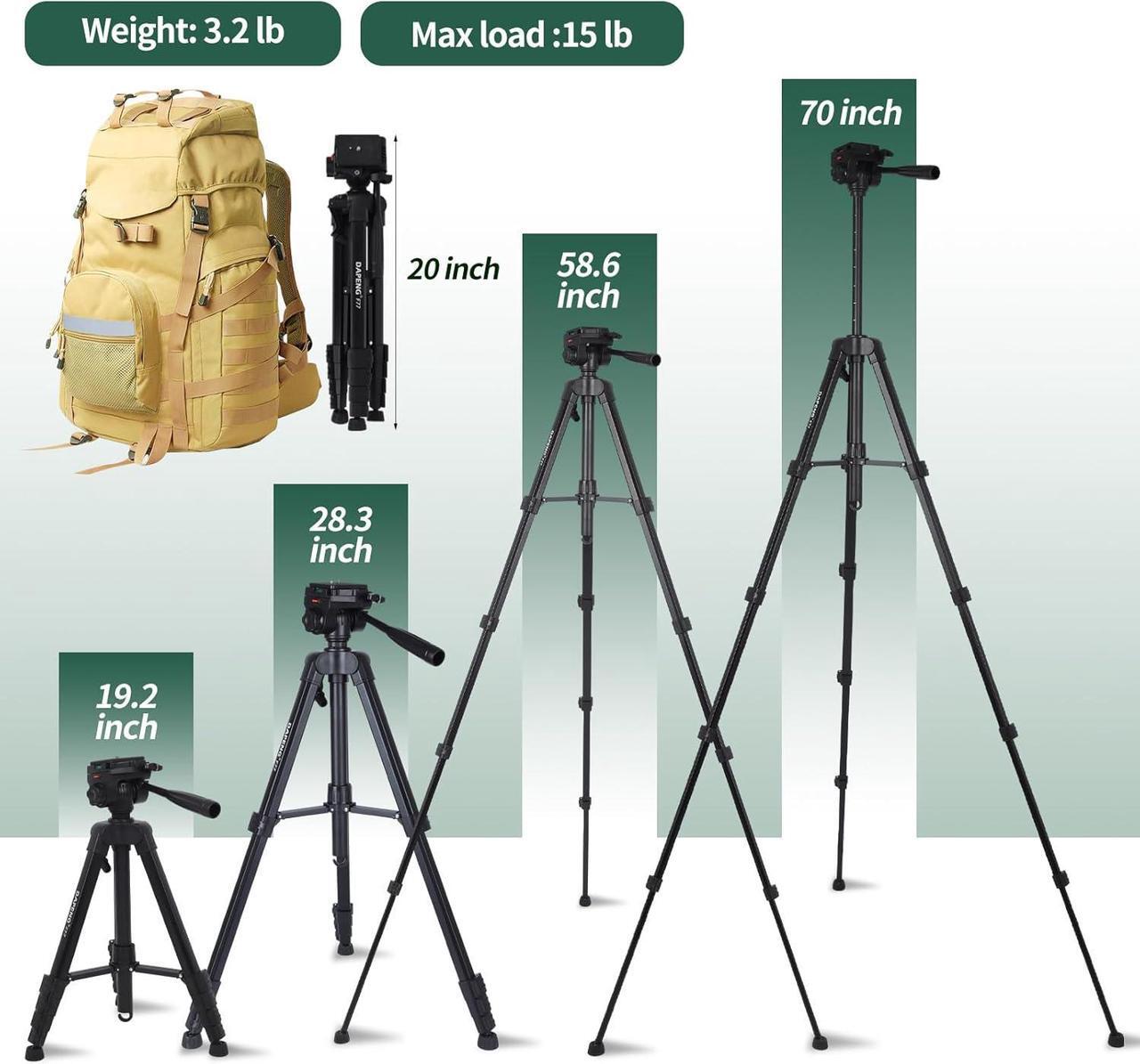 Alt view image 4 of 6 - 70" Binocular Tripod with Adapter,Shooting Tripod Hunting Rest V Yoke Stand,Compatible with Spotting Scope/Monocular/Astronomical Telescope/DSLR Camera/Phone/Projector