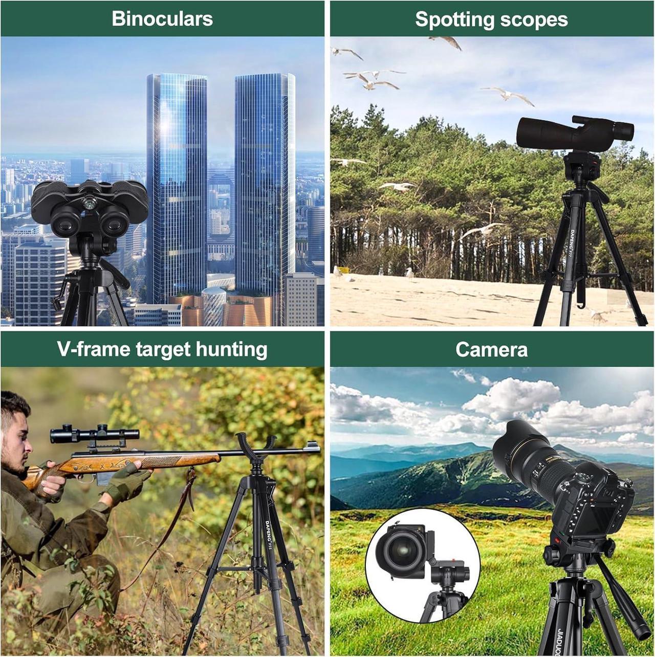 Alt view image 6 of 6 - 70" Binocular Tripod with Adapter,Shooting Tripod Hunting Rest V Yoke Stand,Compatible with Spotting Scope/Monocular/Astronomical Telescope/DSLR Camera/Phone/Projector