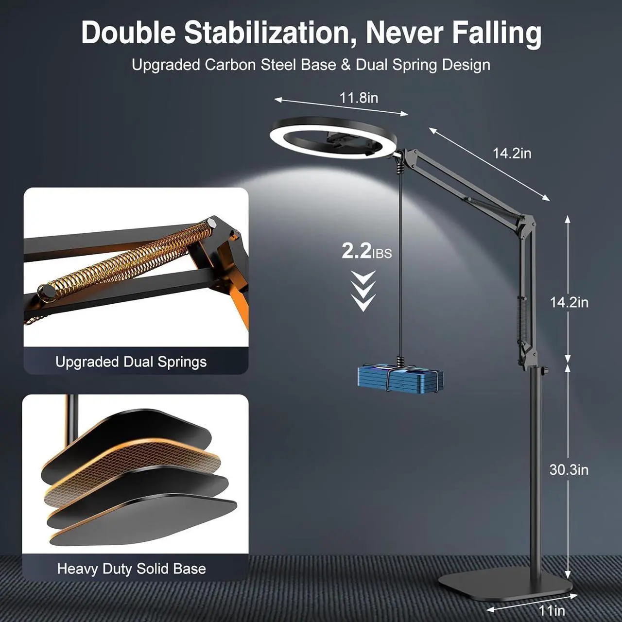 Alt view image 4 of 6 - Ring Light with Stand Overhead Phone Mount Holder,10 Ring Light Tripod for iPhone,Circle Led Selfie Light Phone Camera Stand for Video Recording,Photography, Streaming, Vlog, TikTok,YouTube