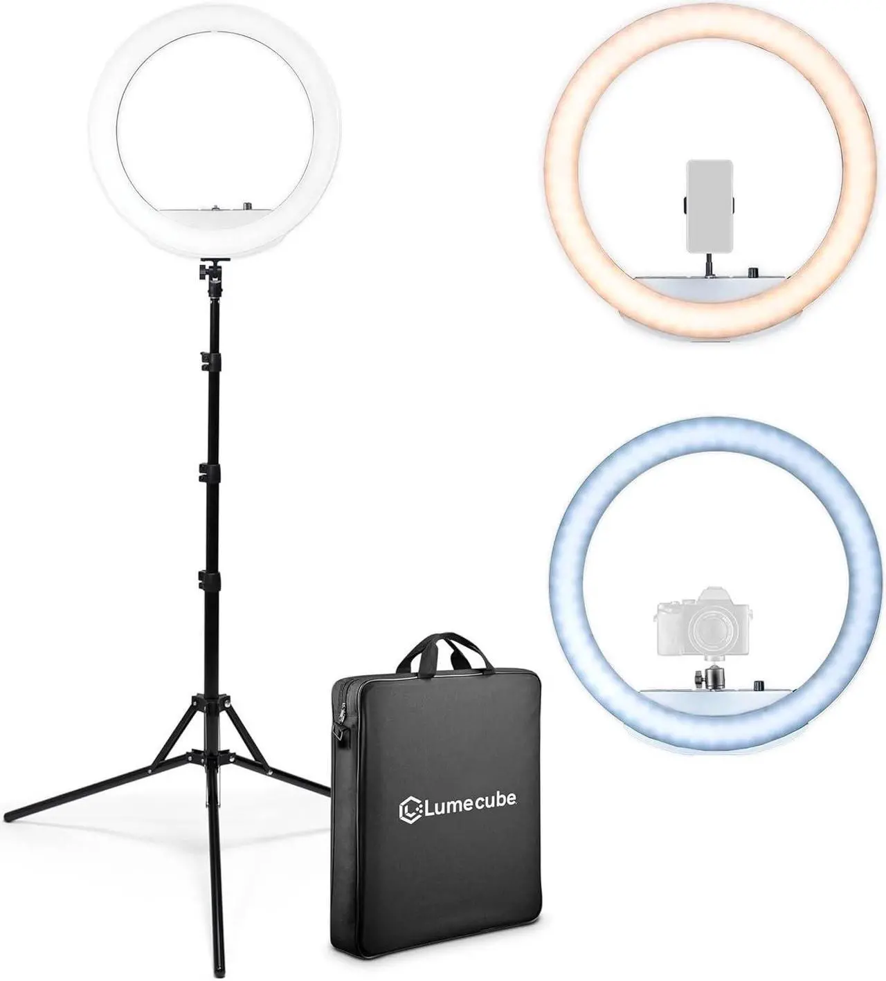 Main image of Cube LED Ring Light for Videos, Selfies, Live Streaming |18 Circle Light with Stand, Phone Holder, and Camera Mount | Portable + 6.5 ft Tripod Stand and Travel Case | Battery Not Included