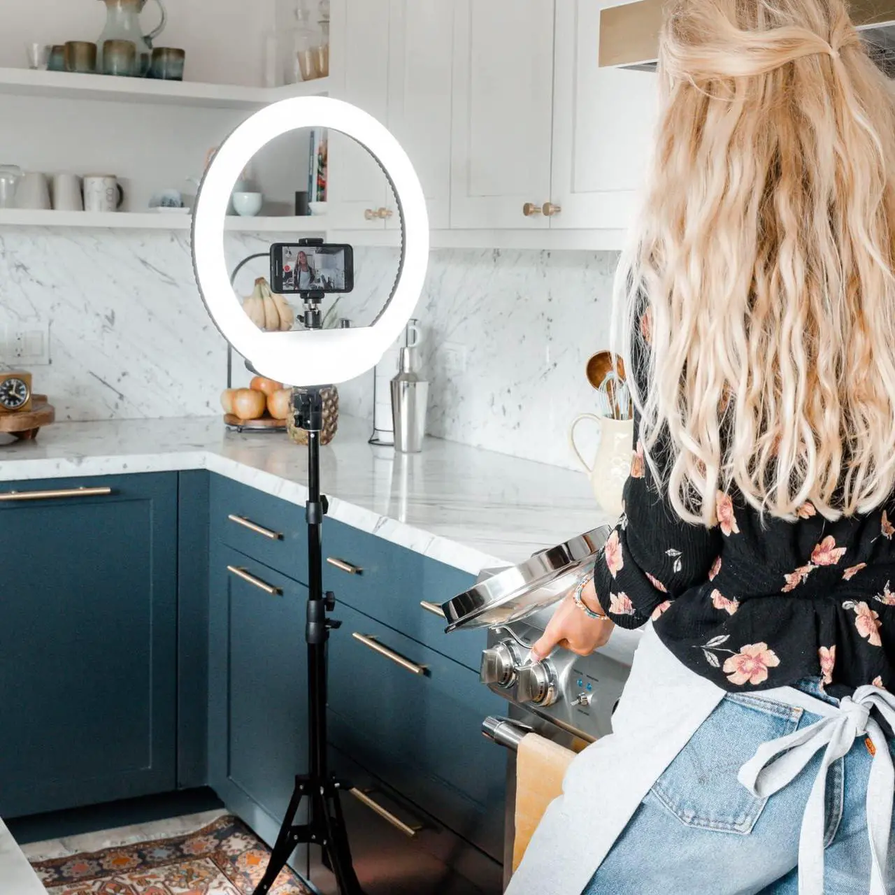 Alt view image 2 of 7 - Cube LED Ring Light for Videos, Selfies, Live Streaming |18 Circle Light with Stand, Phone Holder, and Camera Mount | Portable + 6.5 ft Tripod Stand and Travel Case | Battery Not Included