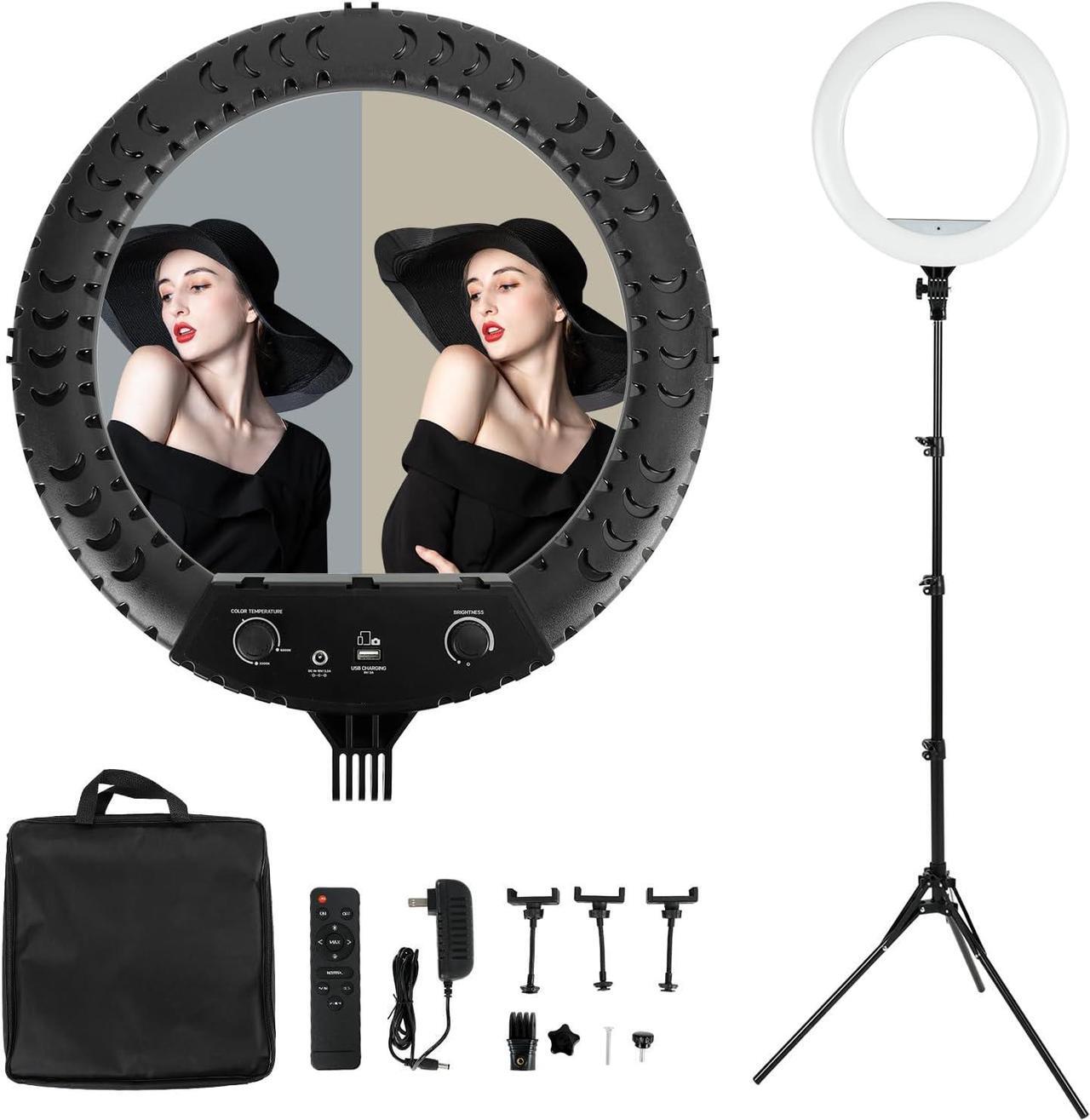 Main image of Ring Light - 18 inch 48W Dimmable LED Ring Light Kit with Stand Adjustable 3200-6500 K Color Temperature Lighting for Vlog, Makeup, YouTube, Photo,Camera,Video - Control with Remote