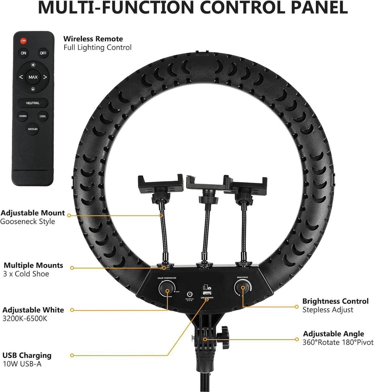 Alt view image 5 of 7 - Ring Light - 18 inch 48W Dimmable LED Ring Light Kit with Stand Adjustable 3200-6500 K Color Temperature Lighting for Vlog, Makeup, YouTube, Photo,Camera,Video - Control with Remote